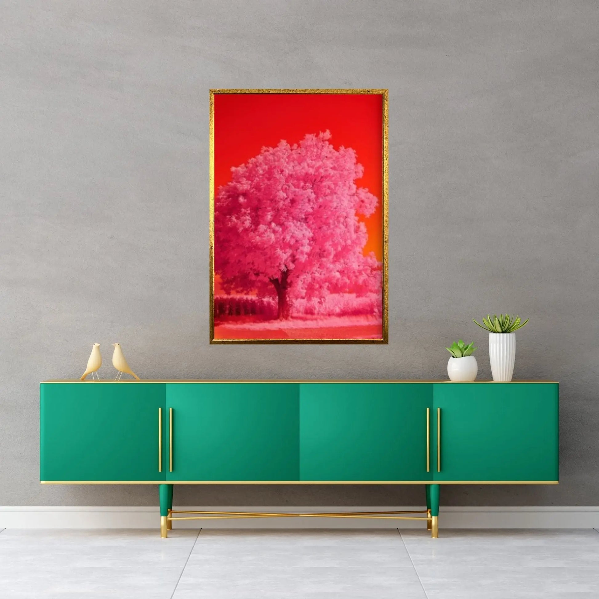 Pink Tree Painting Print, View Wall Print, Landscape Wall Mural, Pink Tree Wall Art - Y Canvas