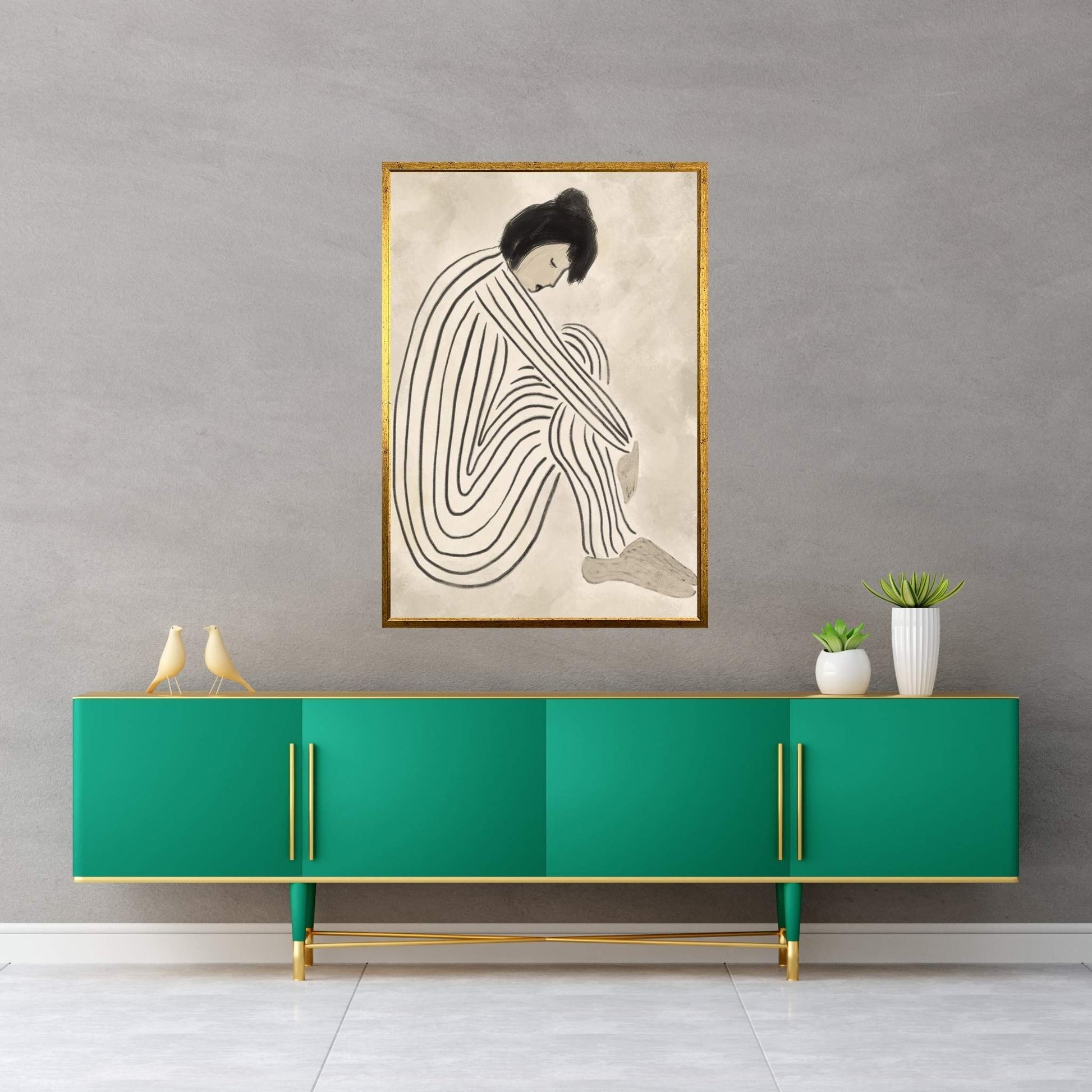 Abstract Modern Line Human, Lonely Person Depression Canvas Wall Art Home Decor - Y Canvas