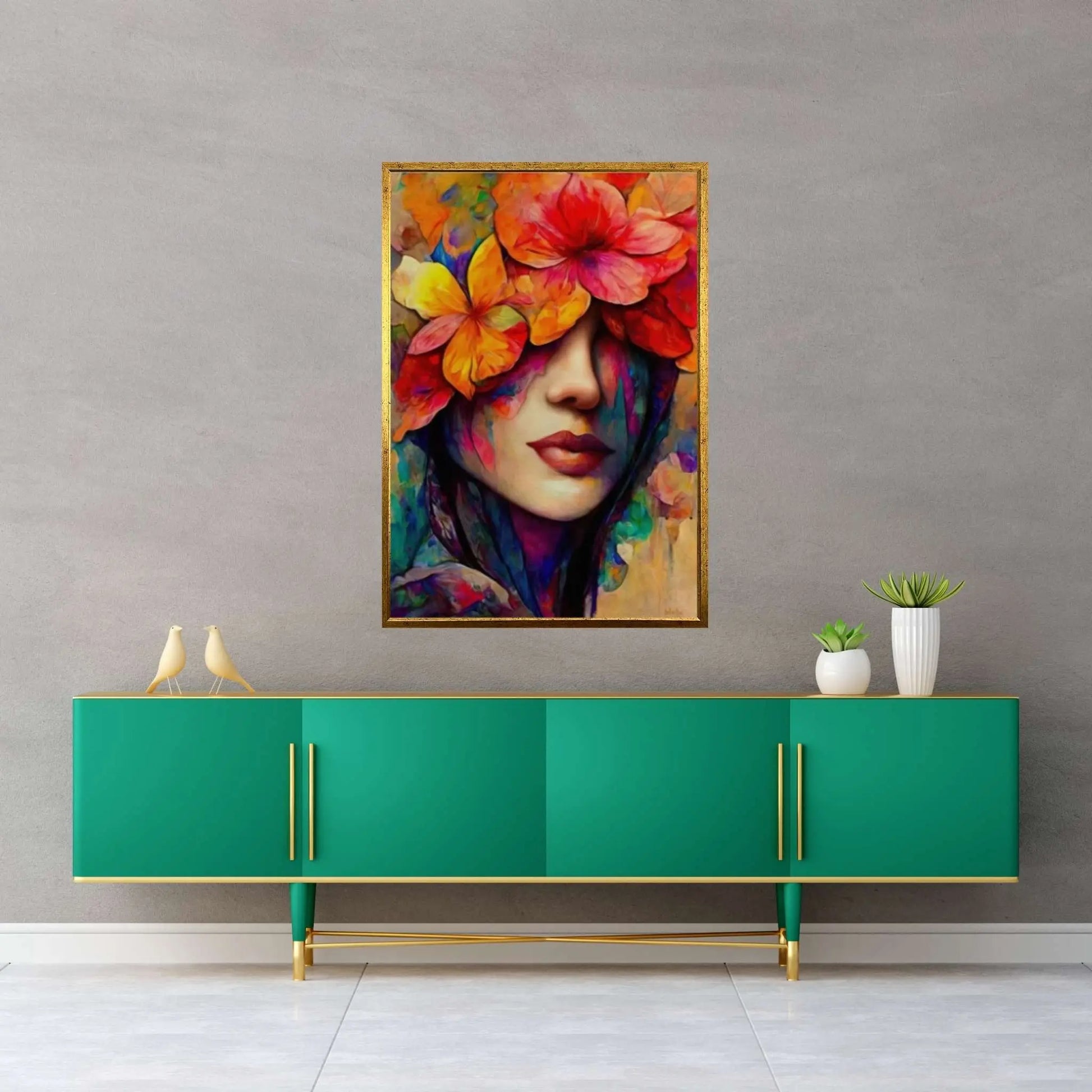 Woman Flower Portrait Canvas Home Decor Poster Print - Y Canvas