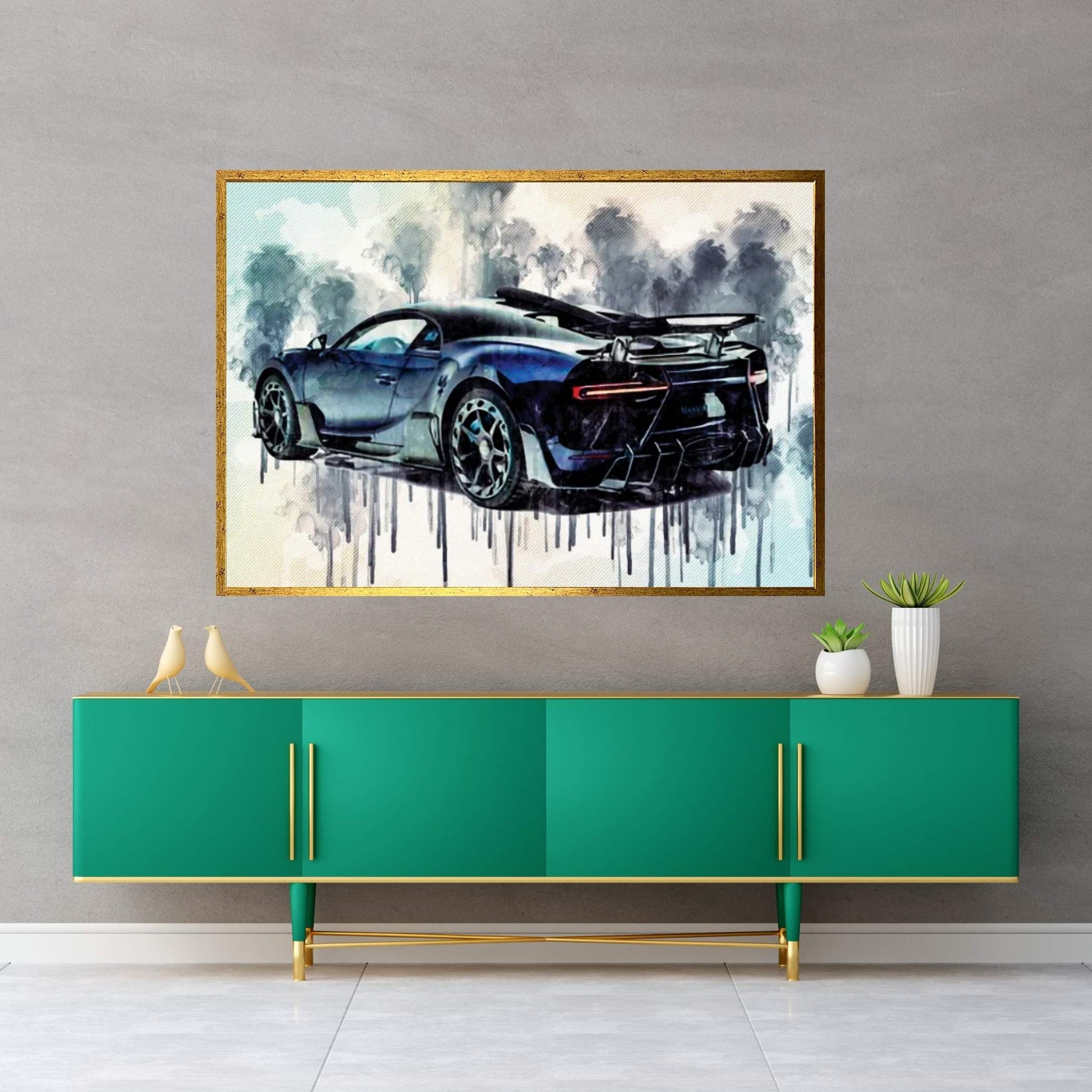 Bugatti Chiron Centuria Mansory Rear View Blue Hypercar Canvas Wall Art - Y Canvas