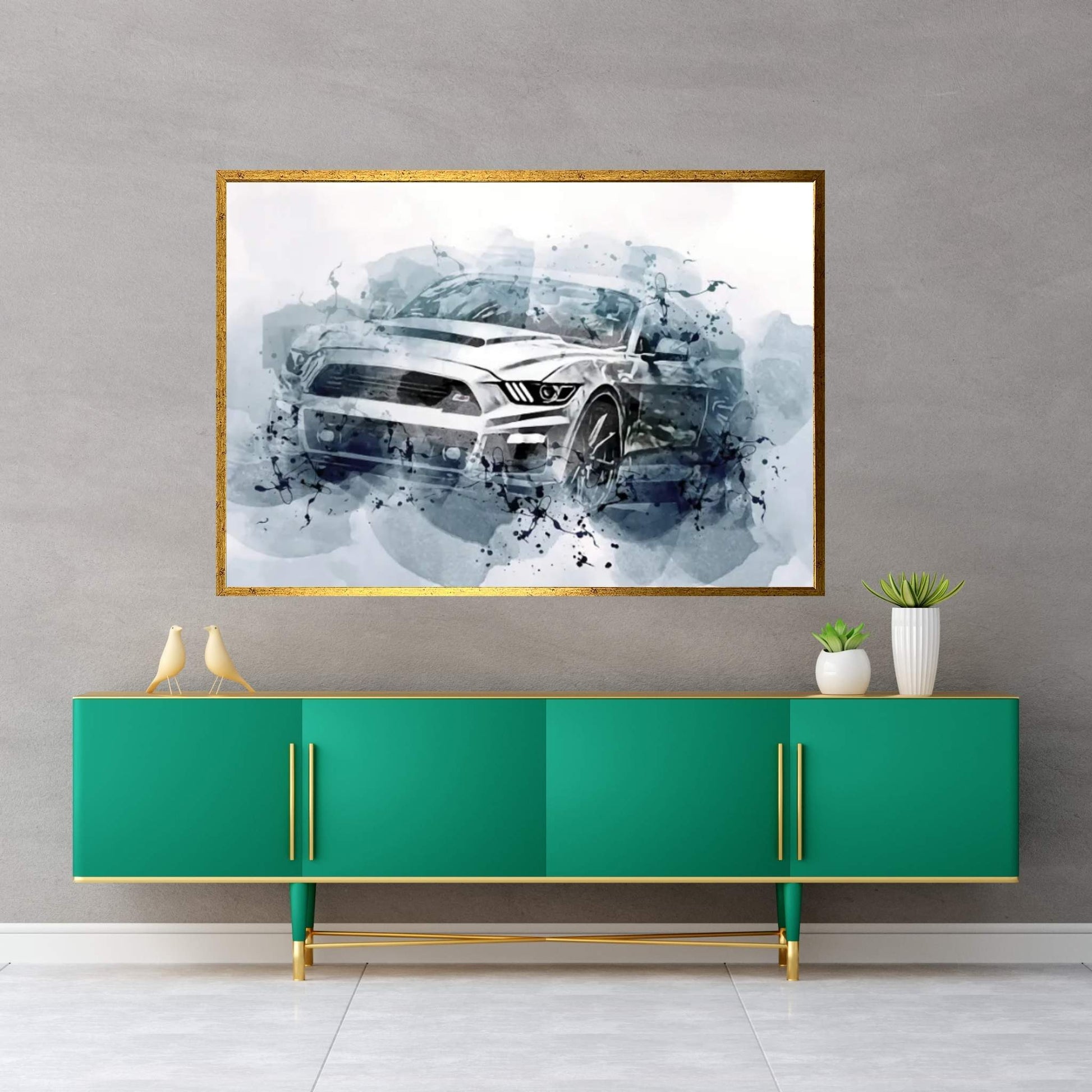 Ford Mustang S550 Exterior White Sports Coupe Canvas Wall Art - Y Canvas