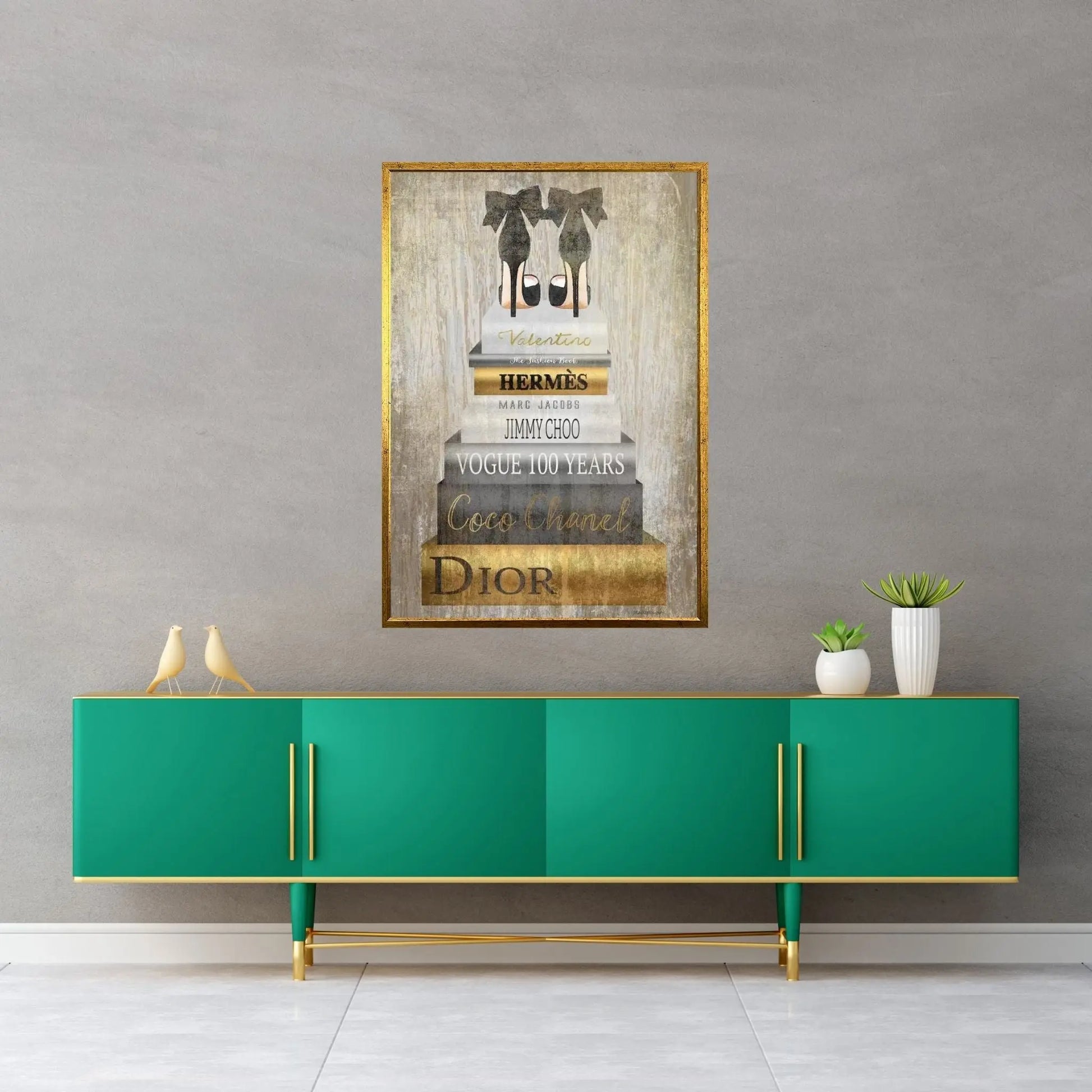 Bookstack Metallic Gold Canvas Wall Art - Y Canvas