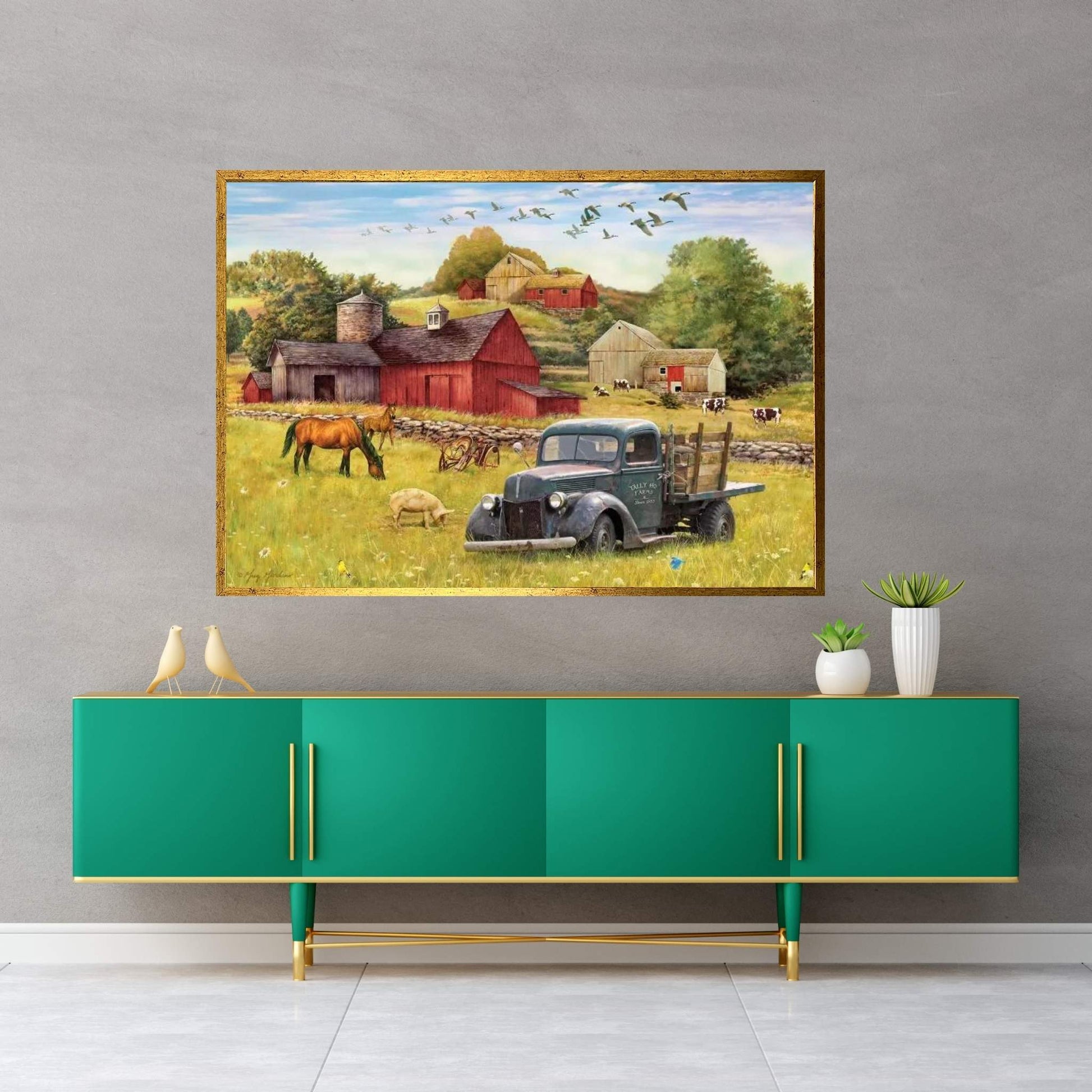 Tally Ho Farms And Truck Canvas Wall Art - Y Canvas