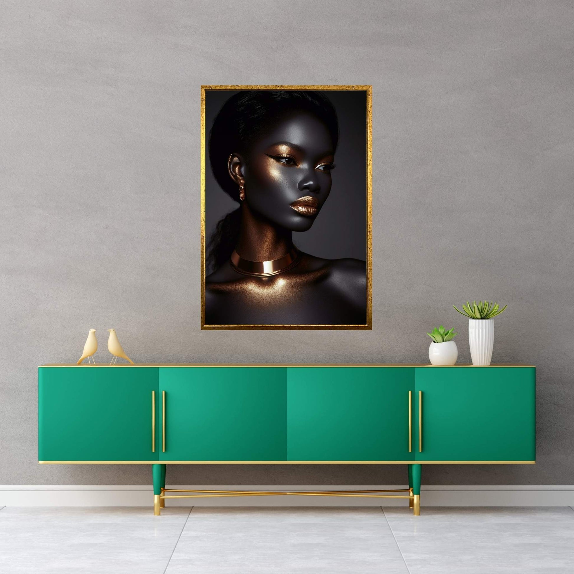 African Black Woman Gold Make-up Canvas Portrait Canvas Wall Art - Y Canvas