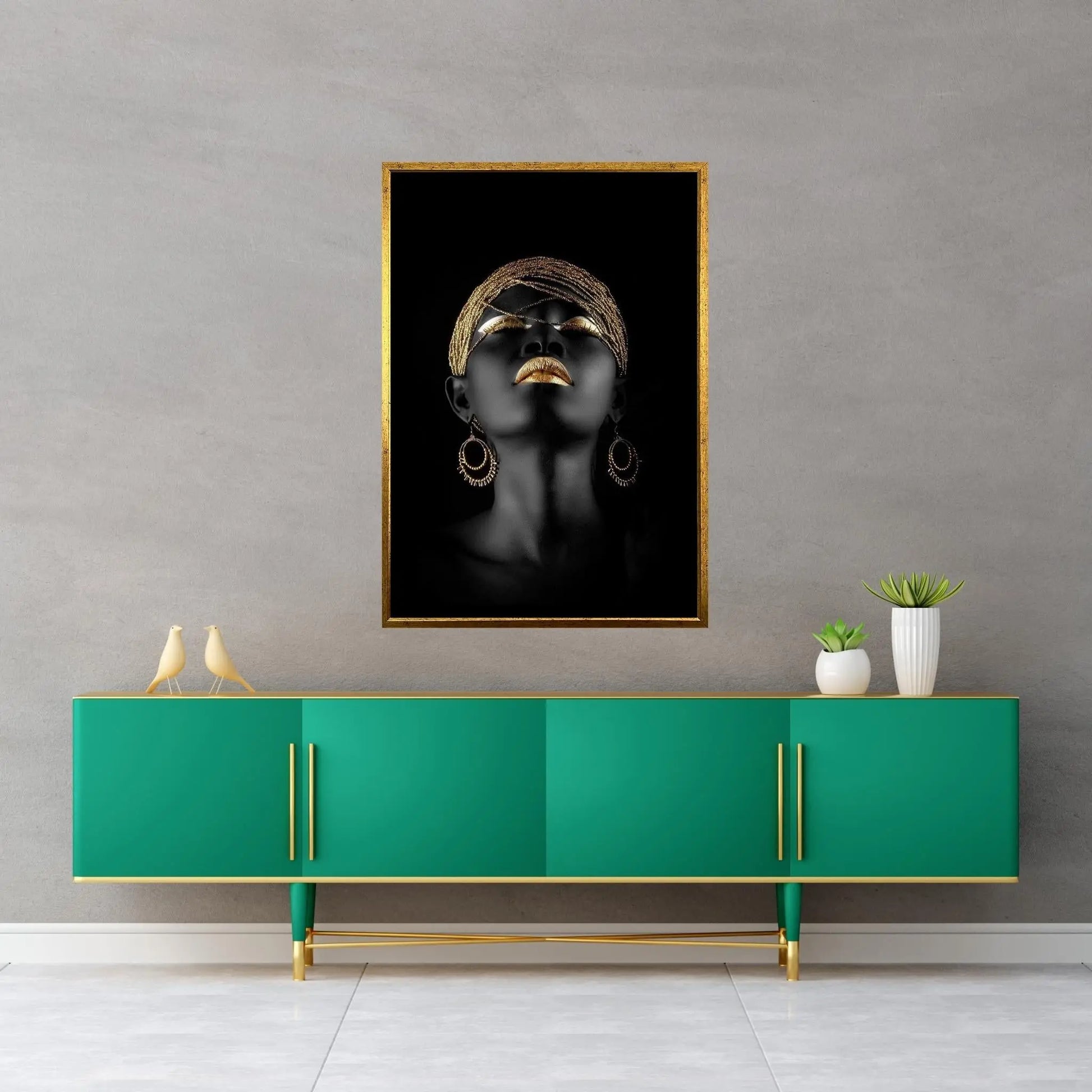 African Black Woman Portrait, Afro Art, Gold Makeup African Woman Makeup Wall Art - Y Canvas