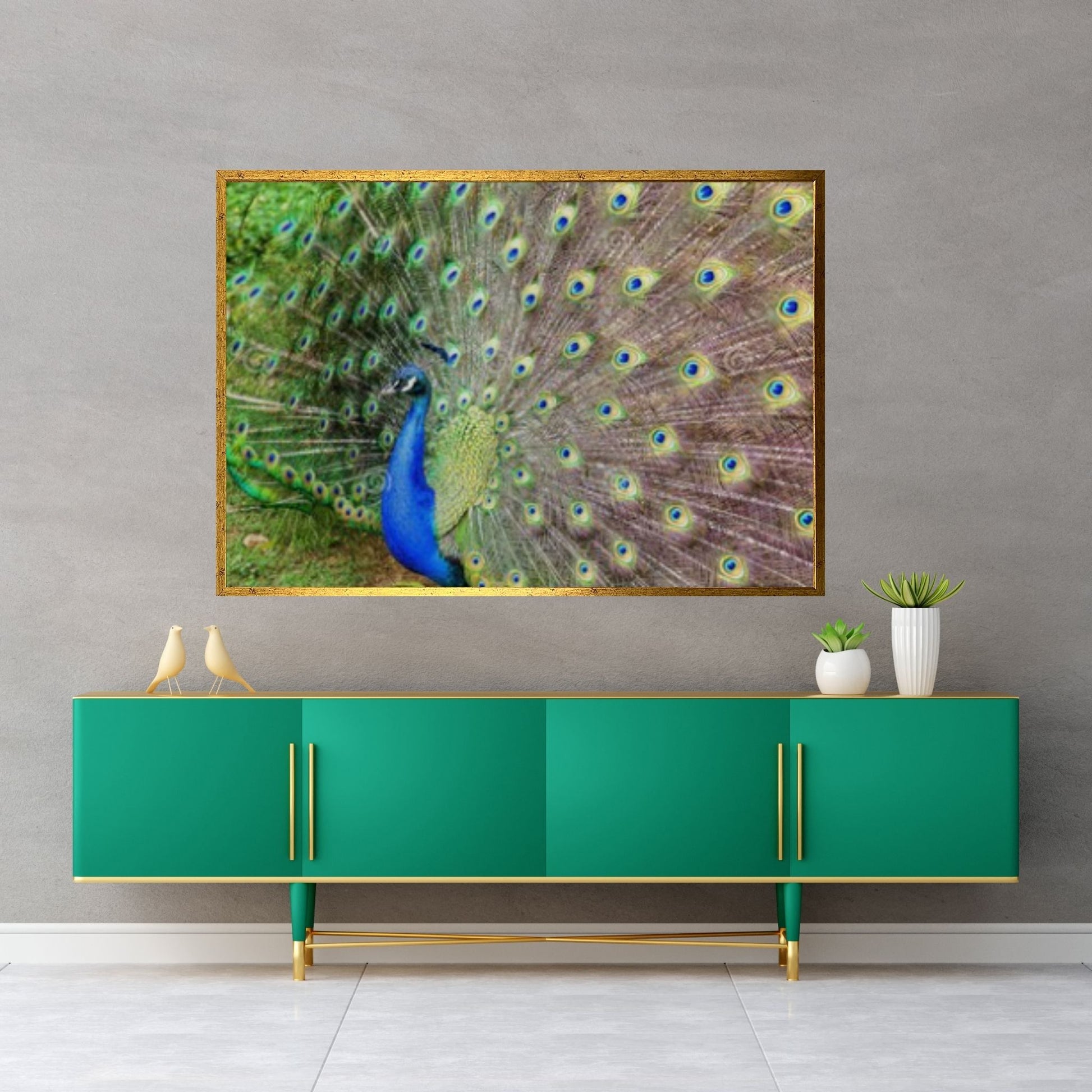 Beautiful Blue Green Peacock Canvas Wall Art - Y Canvas