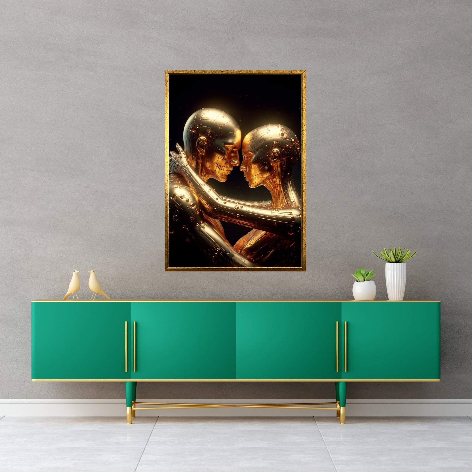 Metalic Gold Love Couple Canvas Wall Art - Y Canvas