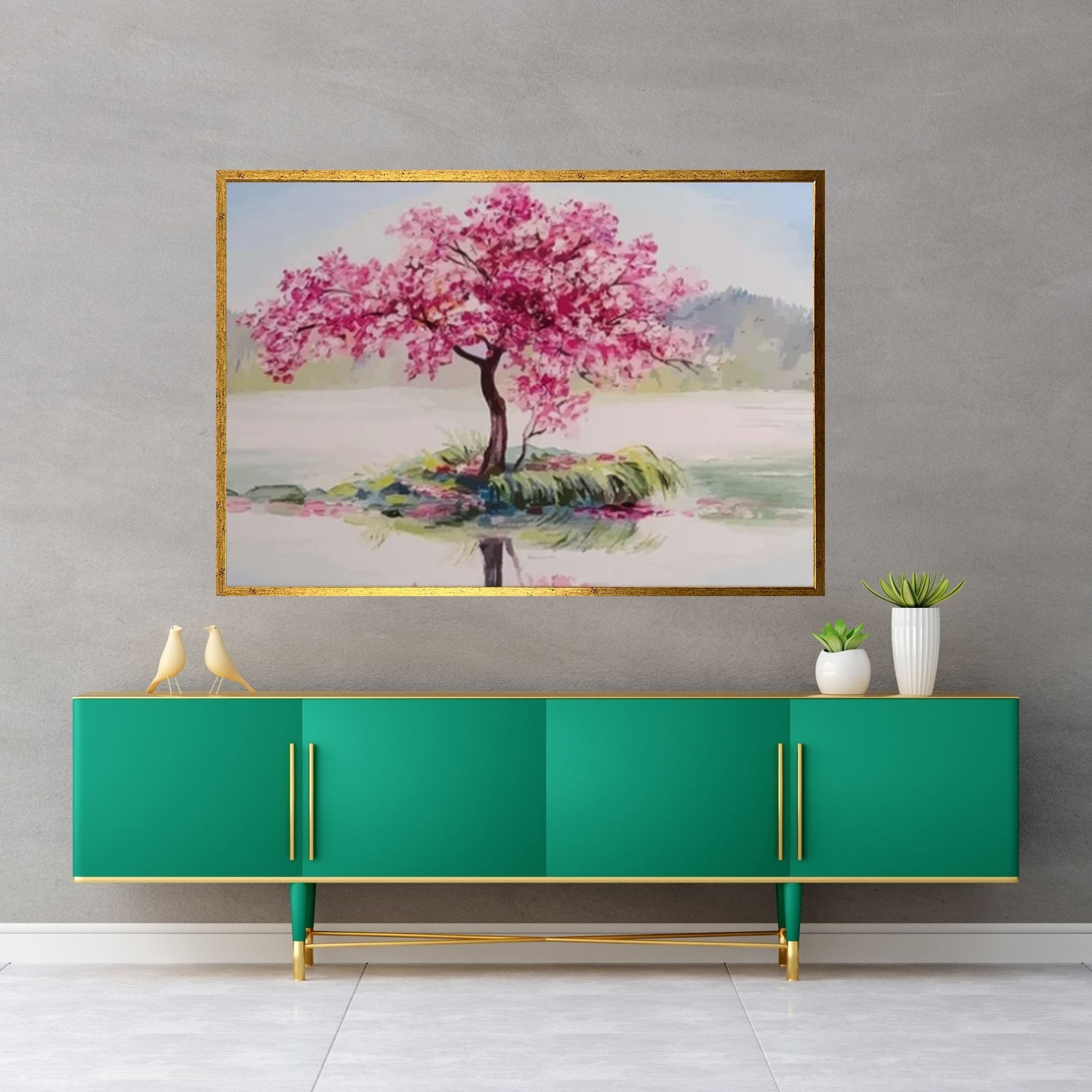 Pink Tree Painting Print, View Wall Print, Pink Tree Wall Art living room decor - Y Canvas