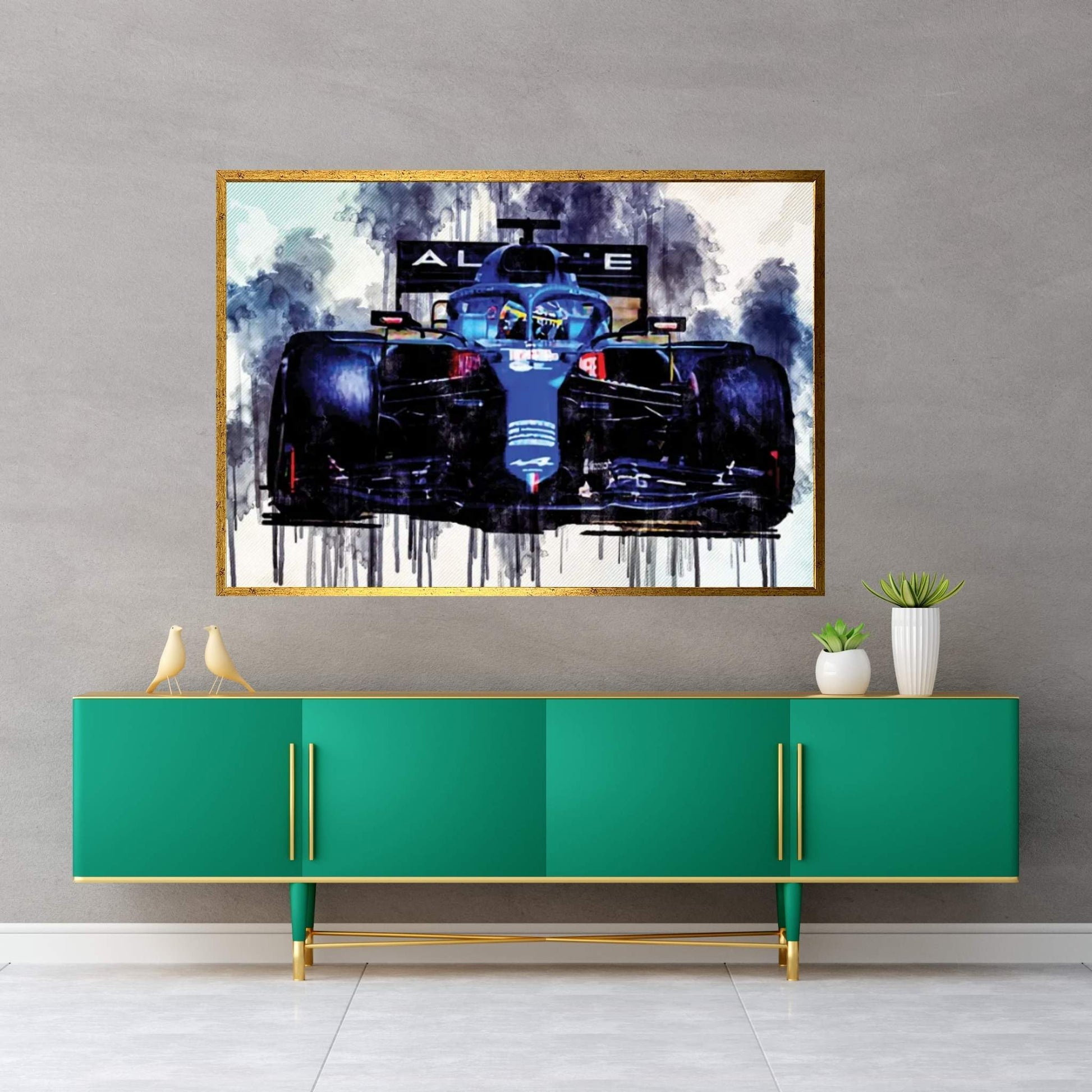 Fernando Alonso Close-Up Alpine A521 2021 F1 Cars Formula 1 Sportscars Canvas Wall Art - Y Canvas