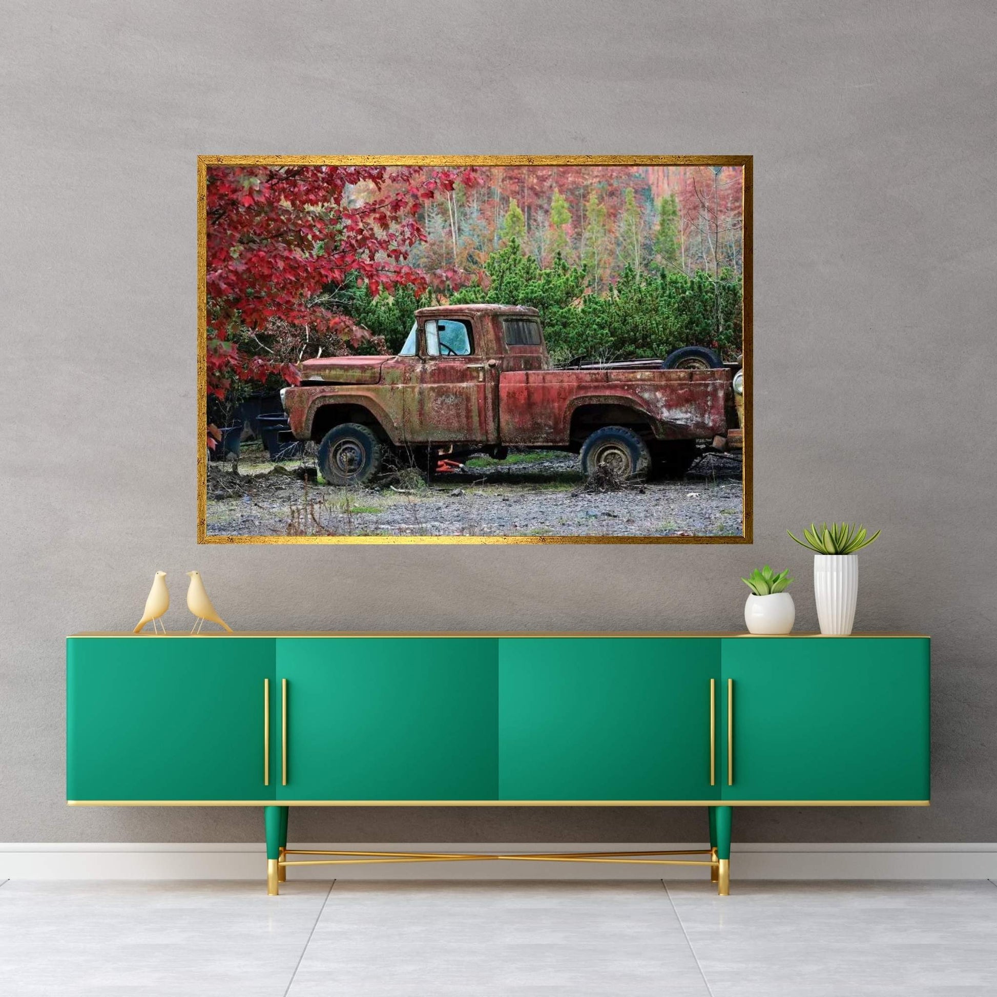 Autumn Vintage Truck Canvas Wall Art - Y Canvas