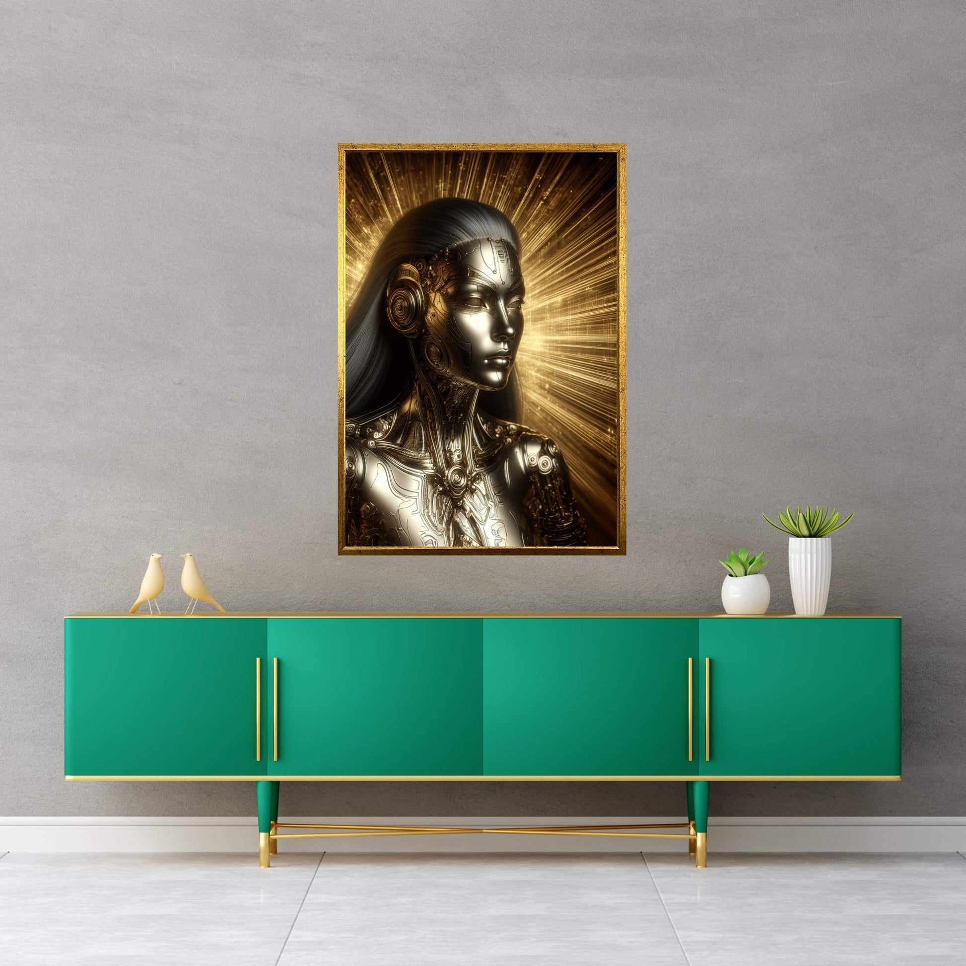 Gold Robotics Woman Canvas Wall Art - Y Canvas