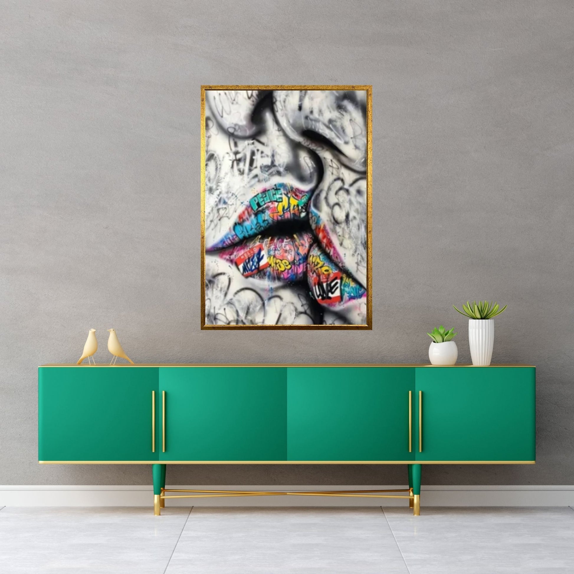 Kiss Graffiti Painting, Love Wall Decoration, Graffiti Wall Art, Romantic Couple - Y Canvas