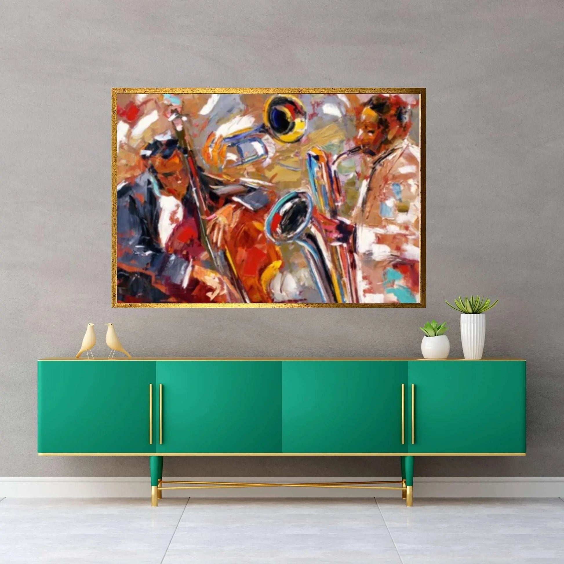 African Musicians Painting, Cello And Saxophone, Jazz Wall Art, African Jazz Canvas - Y Canvas