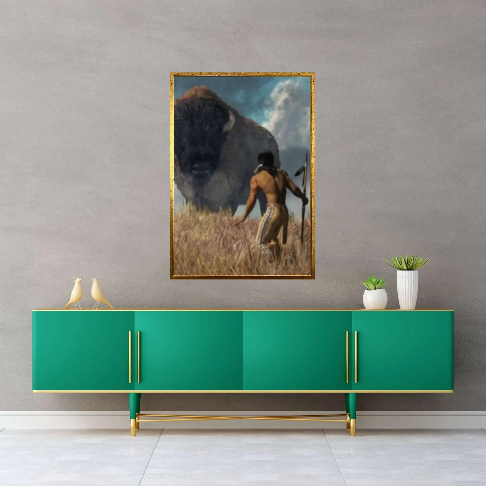 American Indian Art Canvas-Native Indian Buffalo Hunters Art Canvas Print Poster - Y Canvas