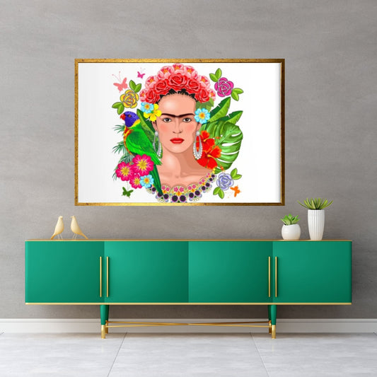 Frida Kahlo Art Canvas Wall Art, Holding a Cup of Tea & Cigarette Decoration - Y Canvas