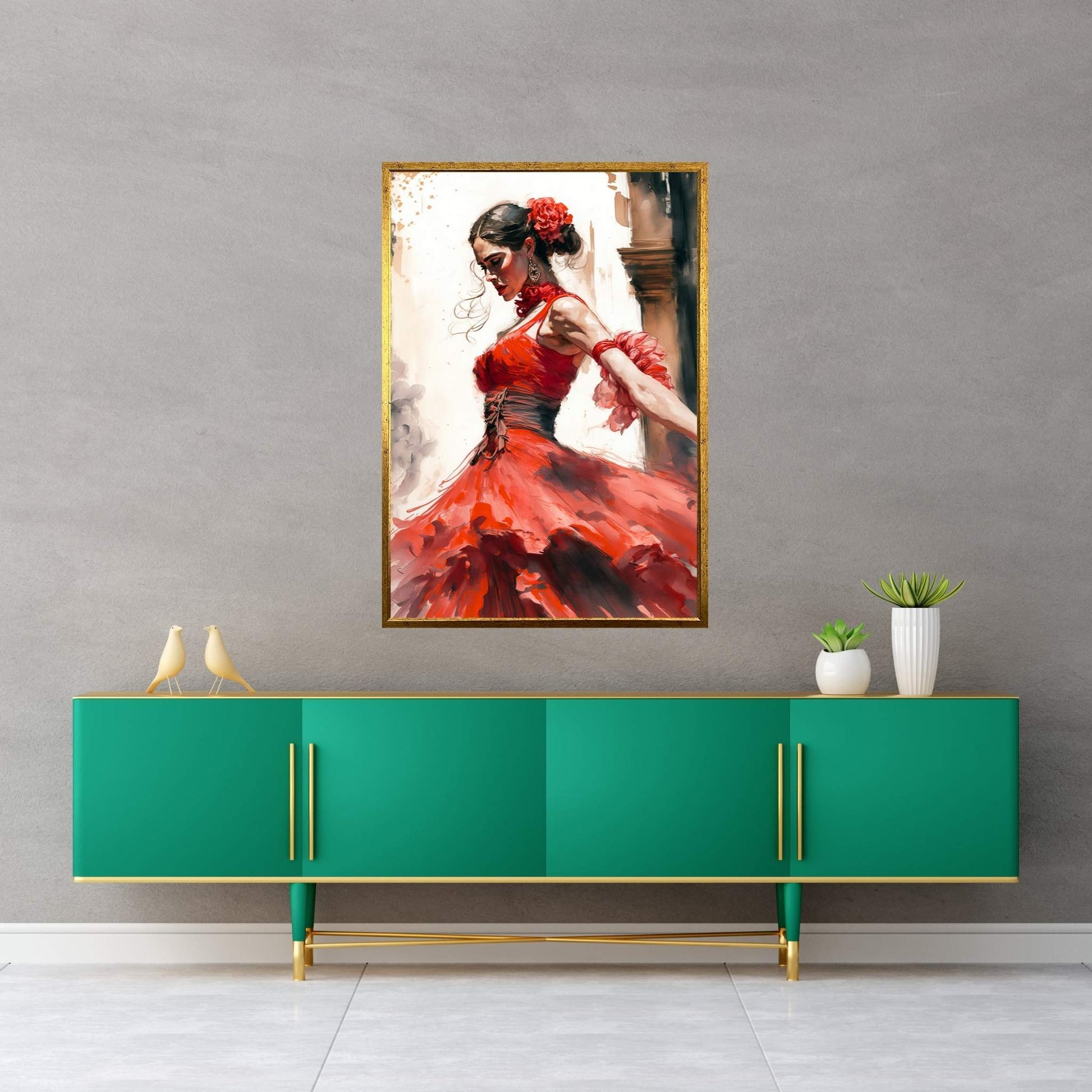 Ballerina Dancer Woman in Red Dress Canvas Art Wall Decor - Y Canvas