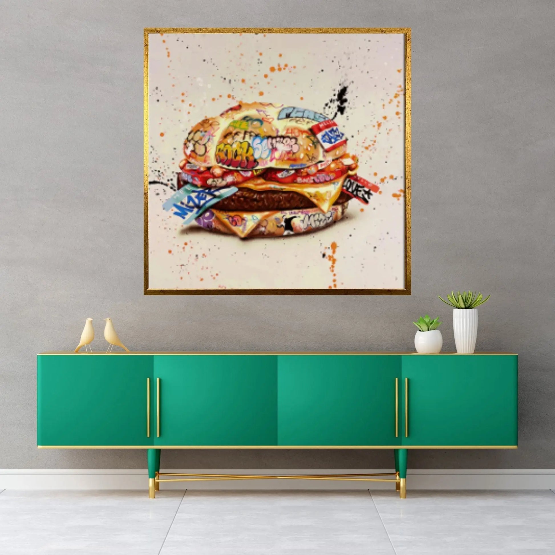 Banksy Canvas Wall Decor Canvas Wall Art, Banksy Burger Canvas Decor, Hamburger Graffiti Canvas Art - Y Canvas