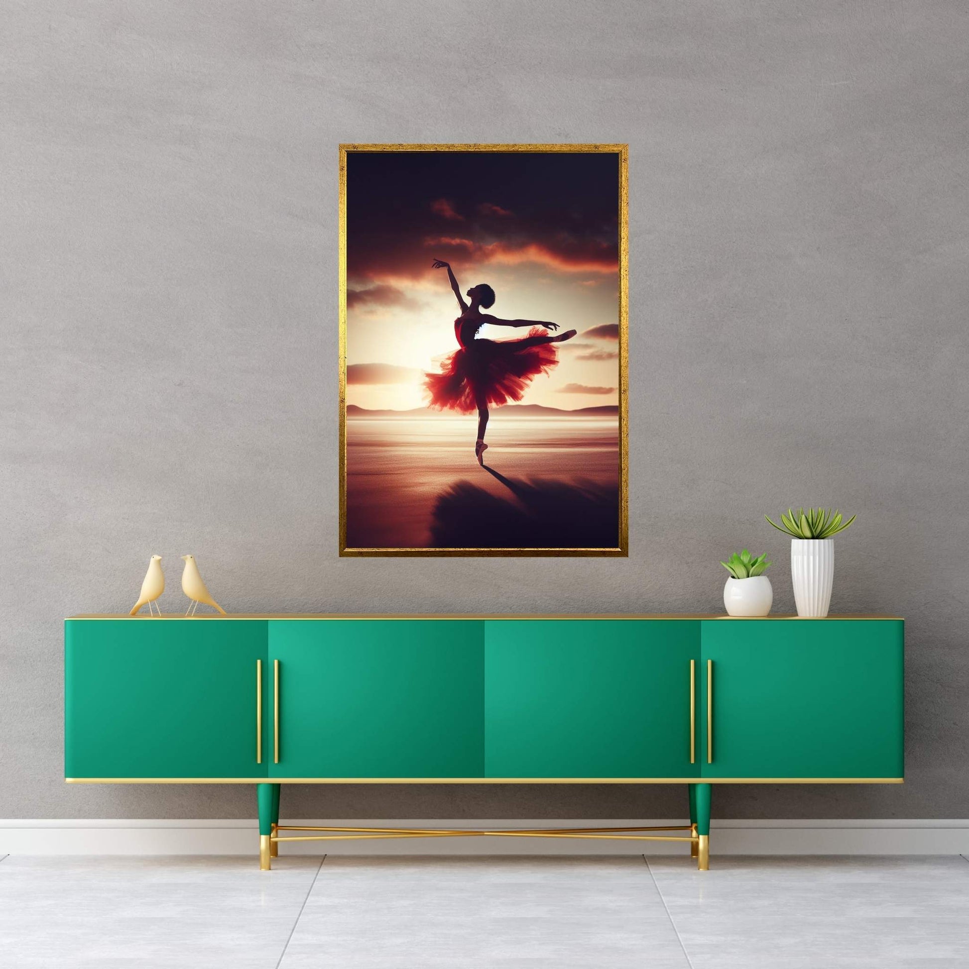 African Black Woman Ballerina in Red Dress Canvas Wall Art Home Decor - Y Canvas