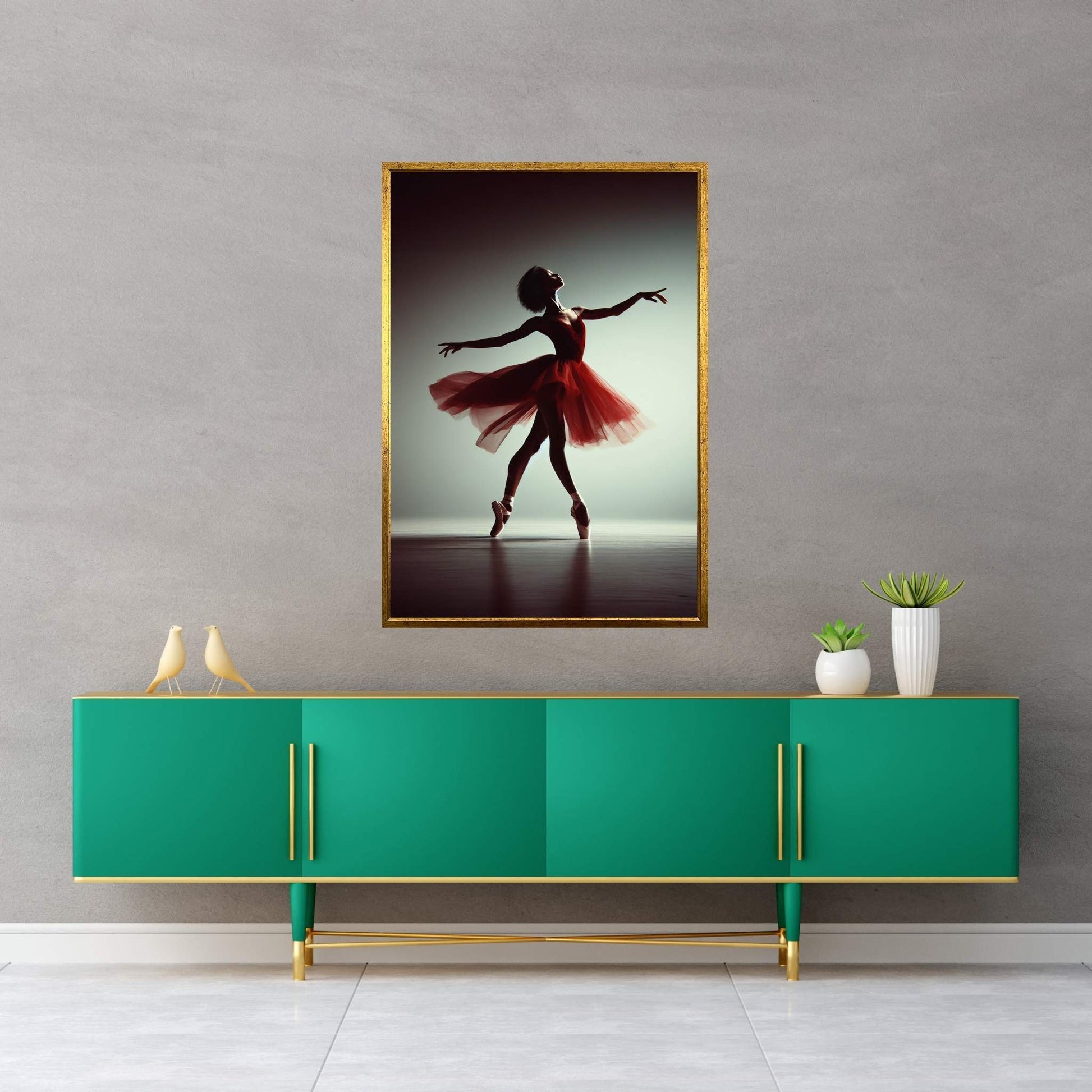 African Black Woman Ballerina in Red Dress Canvas Wall Art Home Decor - Y Canvas