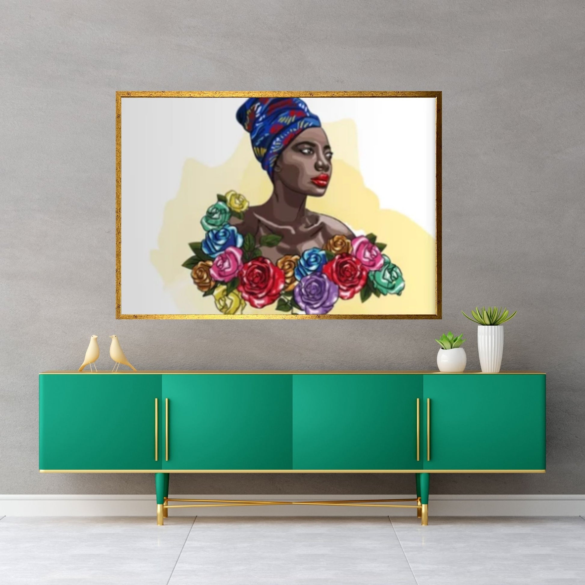 African Art Wall Decor, African Woman Makeup Wall Art, Modern Gold Lips Wall Art - Y Canvas