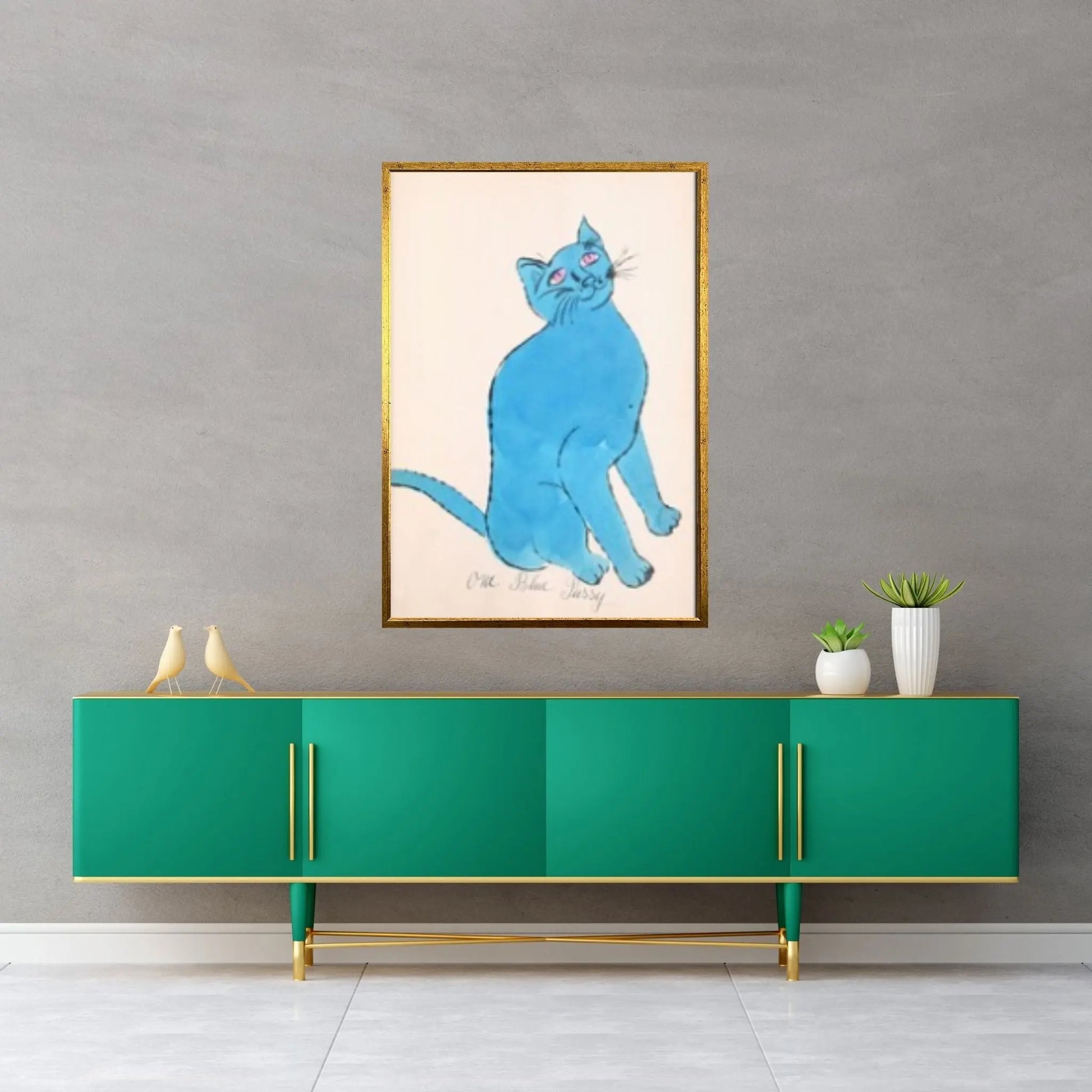 Andy Warhol Blue Cat Pop Art Canvas Wall Art Poster, Line Art wall Decor, Cat Sam poster, Cat Print - Y Canvas