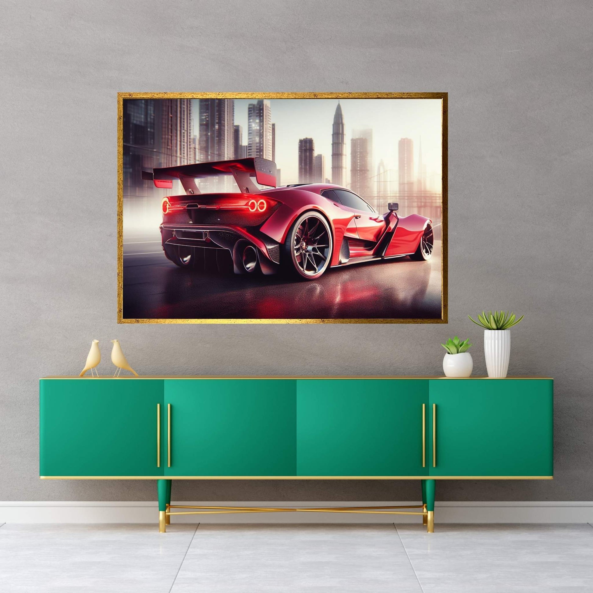 Red Sports Car Canvas Wall Art Decor - Y Canvas