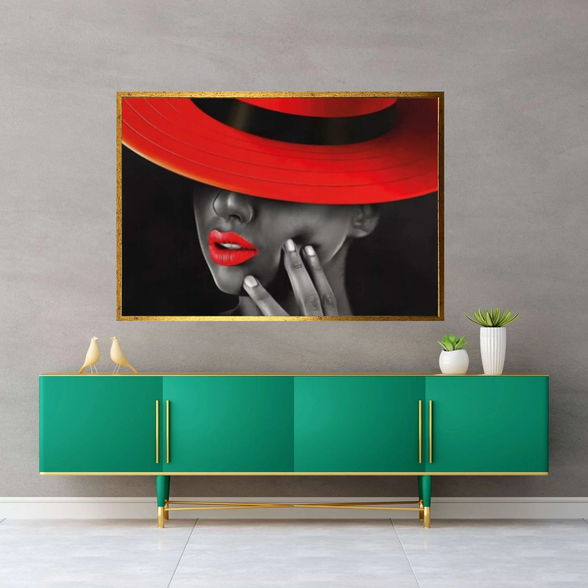 Red Hat Woman Canvas Painting / Woman With Red Hat / Bedroom Sexy Model Canvas Painting / Love Couples Wall Decor - Y Canvas