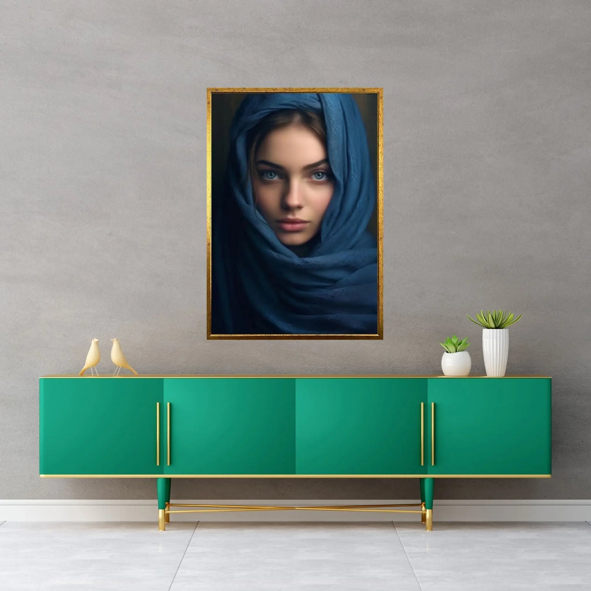 Woman Face Wall Art Print , Hijab Woman Framed Canvas, Muslim Woman Canvas, Islamic Wall Art, Islamic Holy Wall Art - Y Canvas