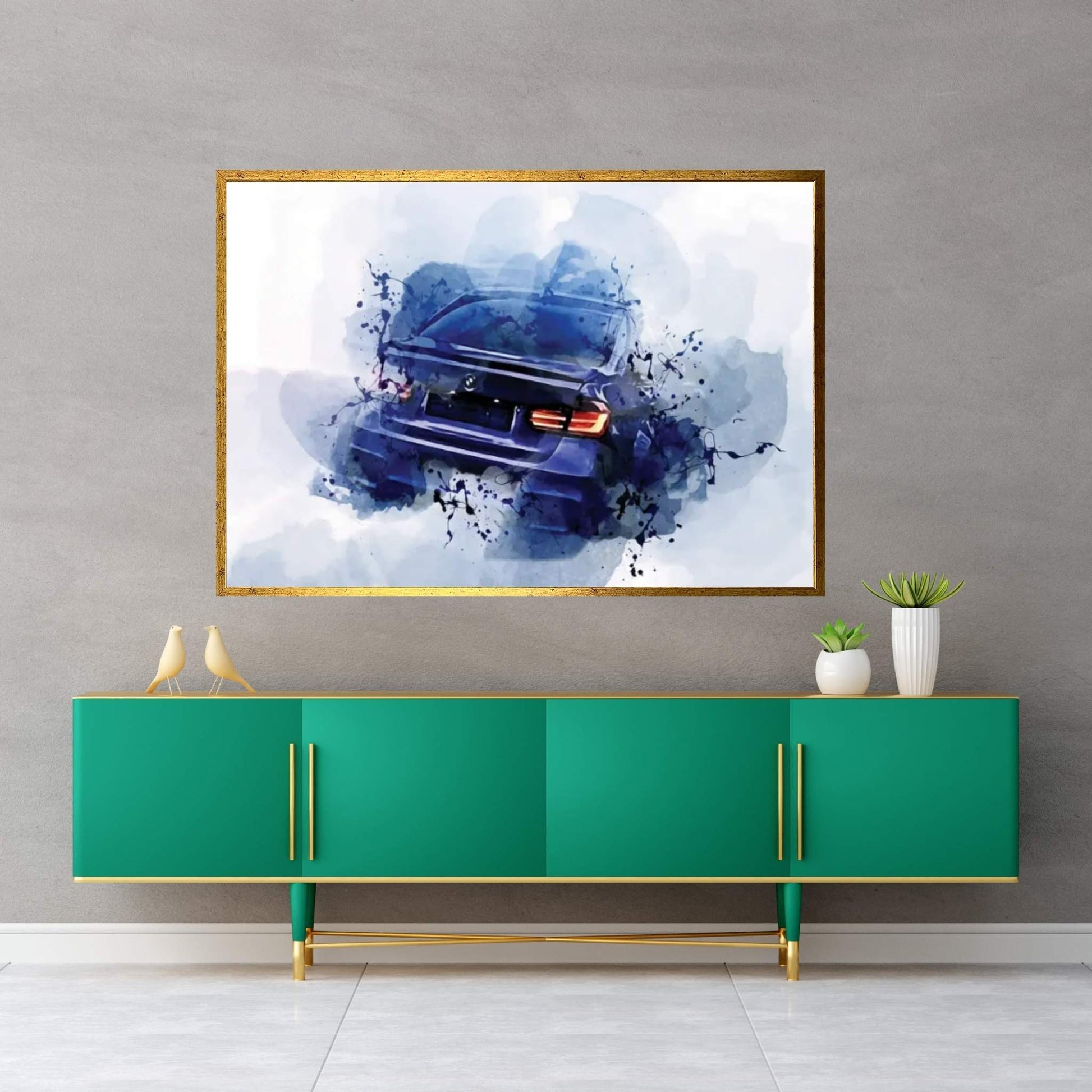 BMW M3 Rear View Exterior Blue Sedan New Blue M3 M3 Tuning German Cars BMW Canvas Wall Art - Y Canvas