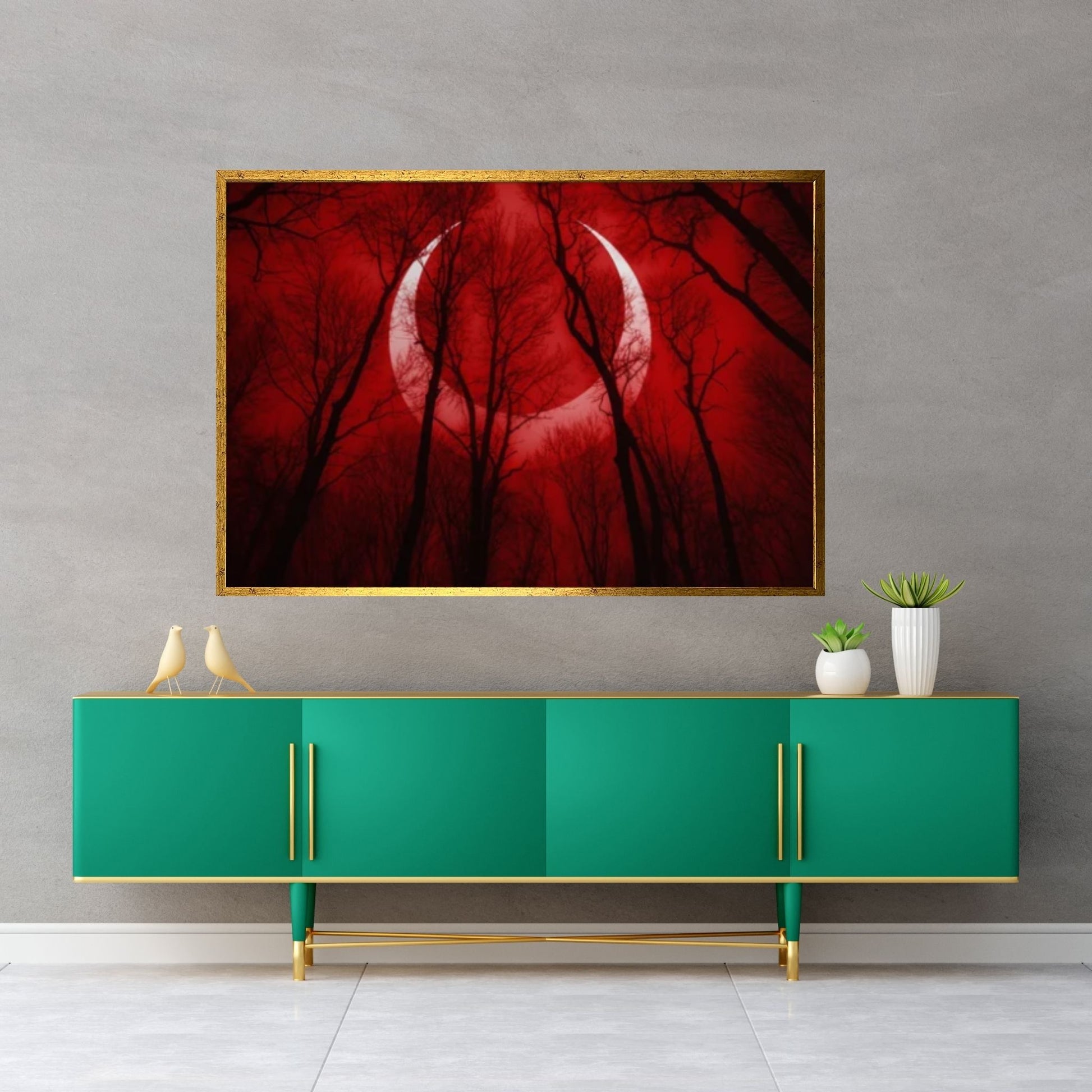 Red Moon Natural Canvas Wall Art, Landscape Printing Wall Art - Y Canvas