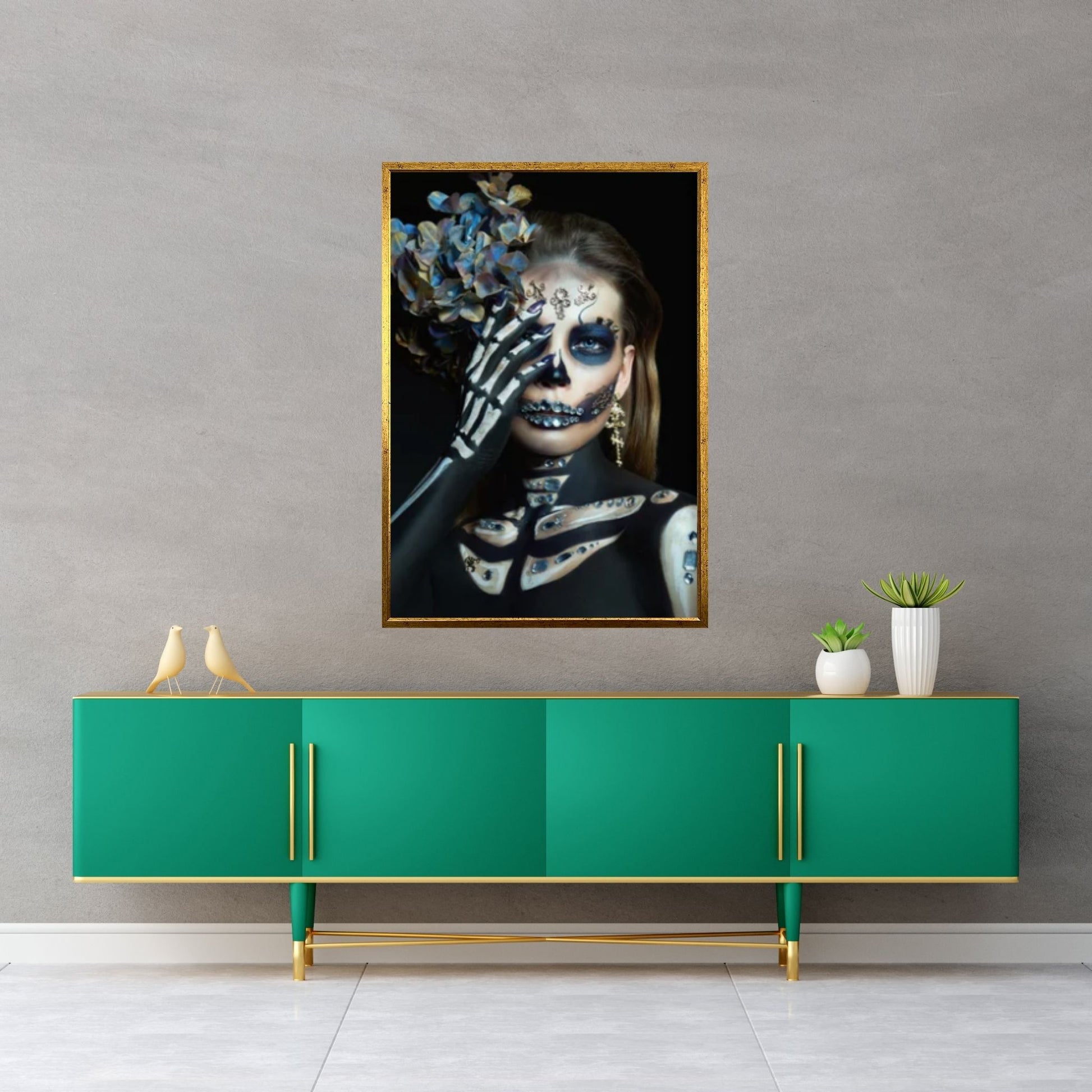 Thoughtful Skeleton Skull Woman Halloween Canvas - Y Canvas