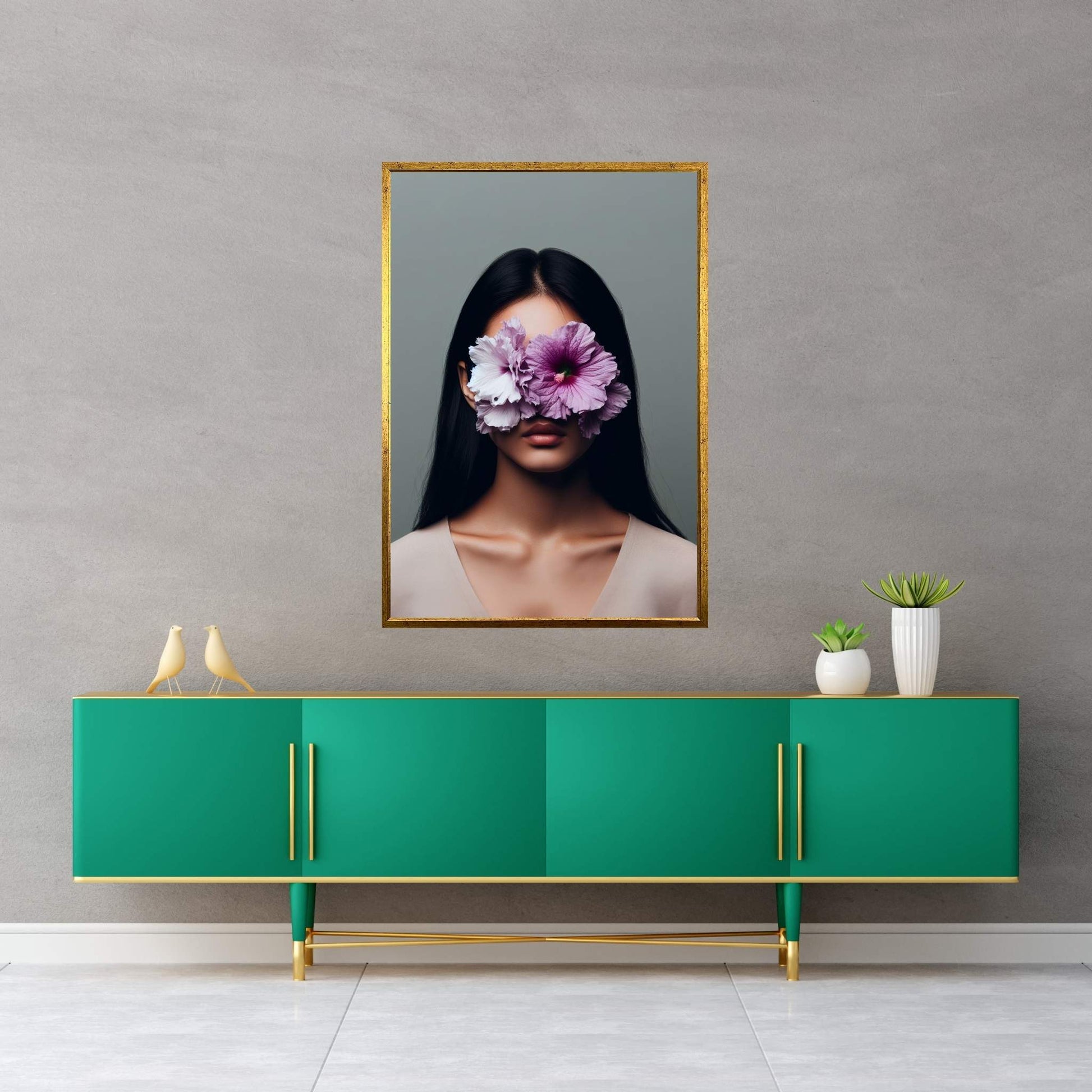 Woman Canvas Flower Portrait Canvas Wall Art - Y Canvas