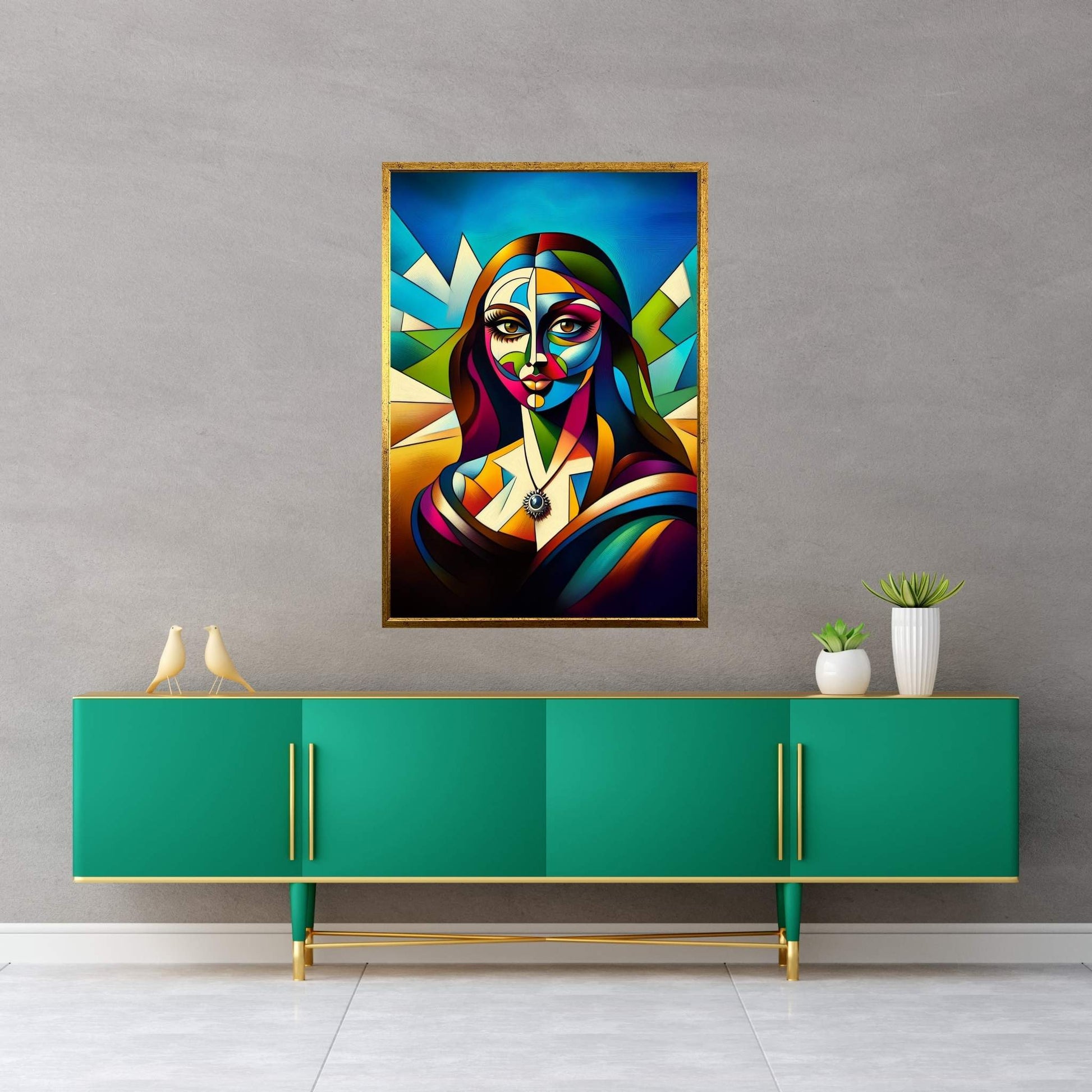 Modern Mona Lisa Picasso Style Reproduction Modern Abstract Canvas Wall Art - Y Canvas