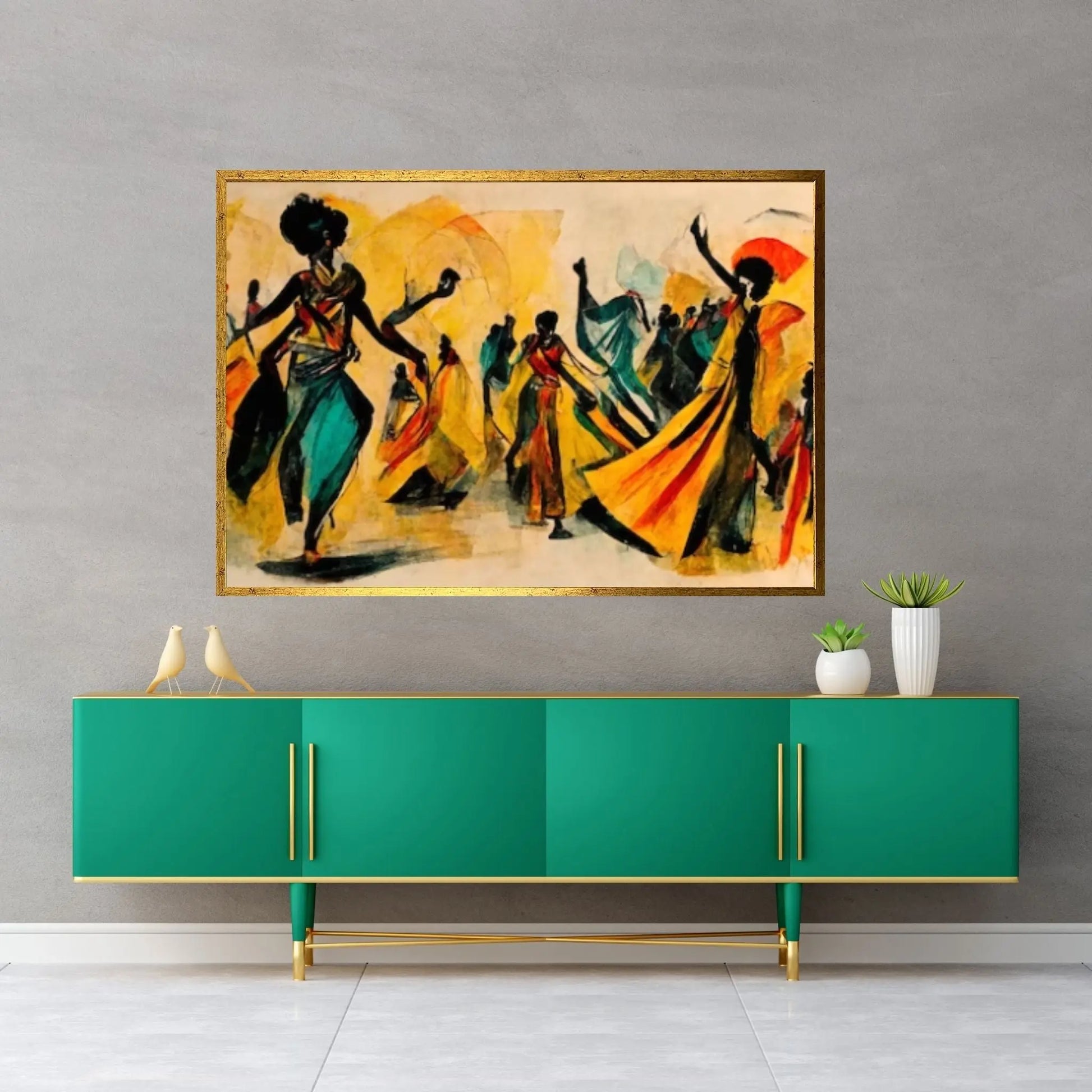 Modern African Canvas Wall Art - Colorful and Abstract Dancing People - Y Canvas