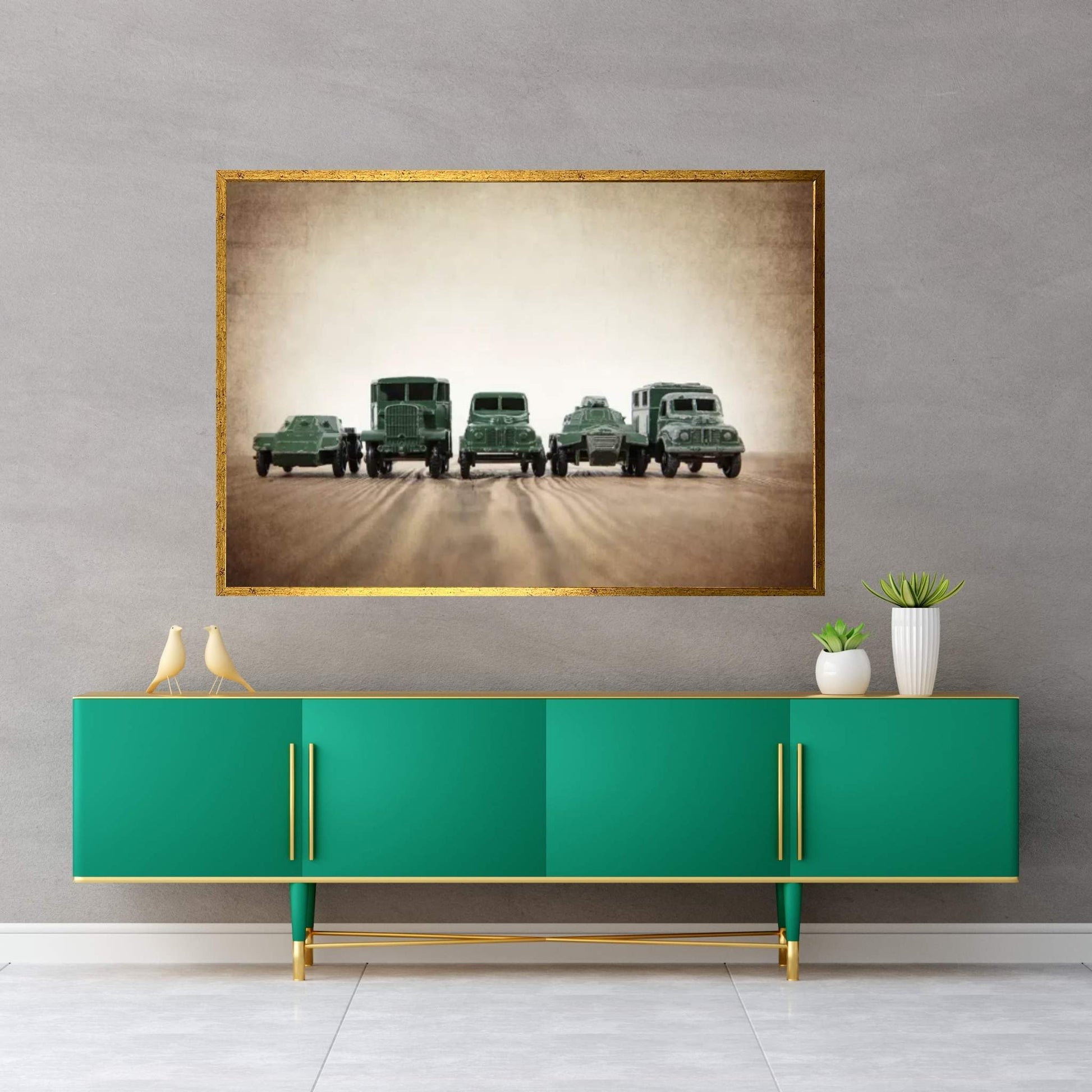 Army Truck Lineup Canvas Wall Art - Y Canvas