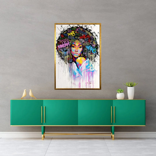 Banksy Poster, Colourful Canvas, Banksy Graffiti Art Print, African Woman Graffiti Wall Art, Famous Mural Quote Canvas Wall Art - Y Canvas