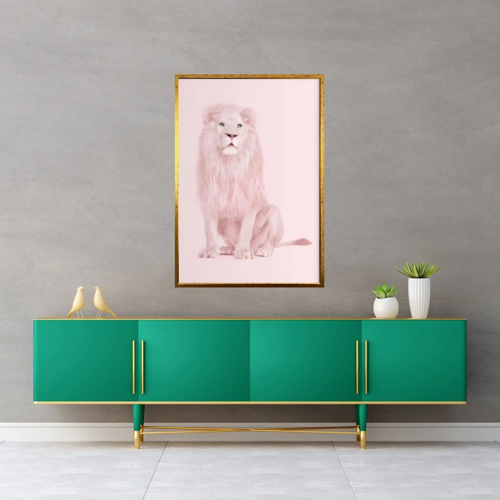 Pink Lion Canvas Wall Art Animal Wall Art, Animal wall art decor Large lion art - Y Canvas