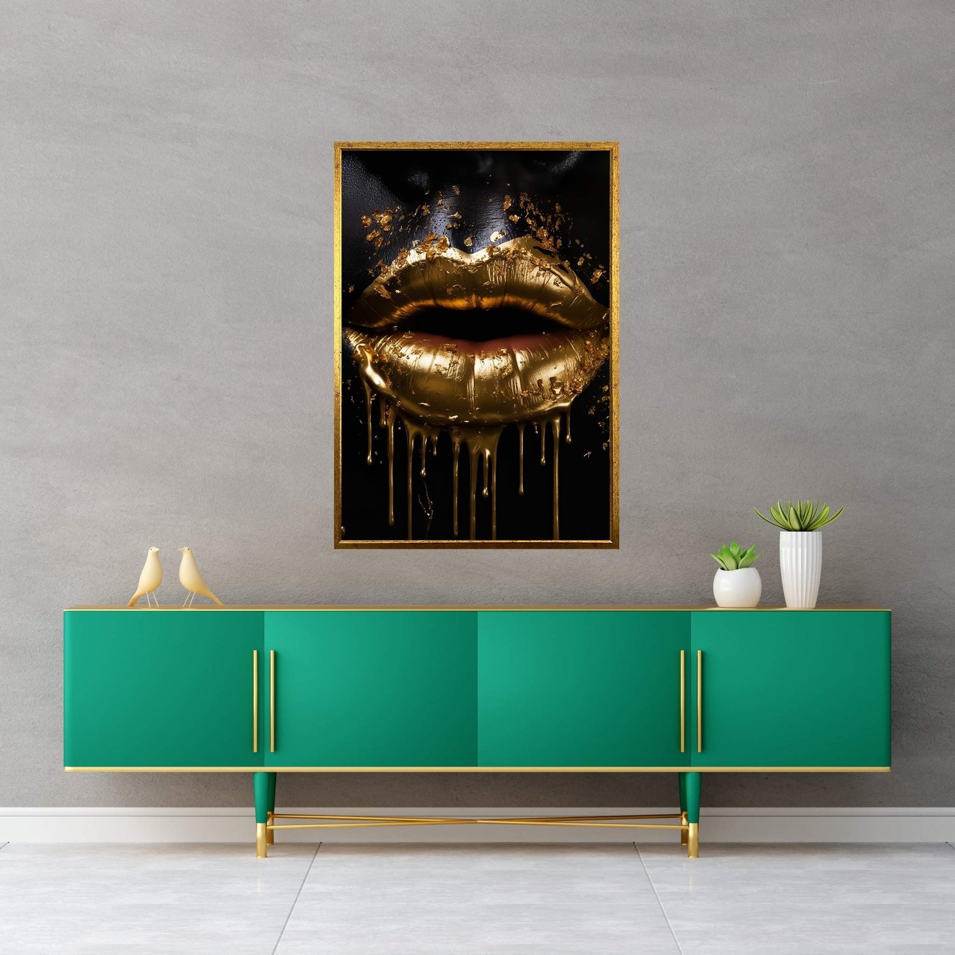 Gold Lips Woman Black Woman Gold Lips Canvas Wall Art - Y Canvas