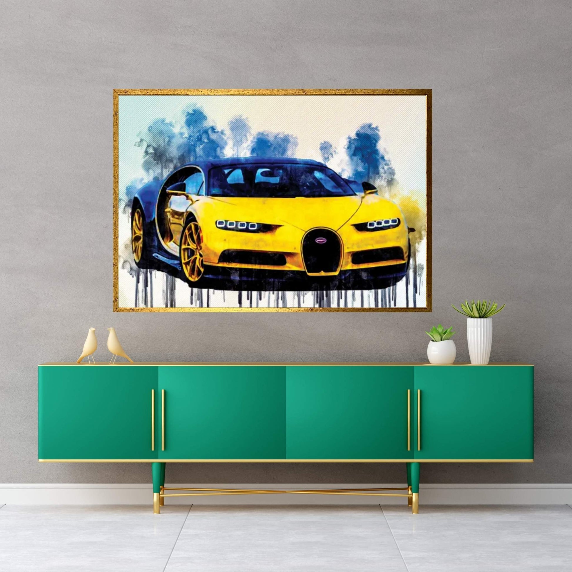 Bugatti Chiron 2017 Yellow Chiron Hypercar Canvas Wall Art - Y Canvas