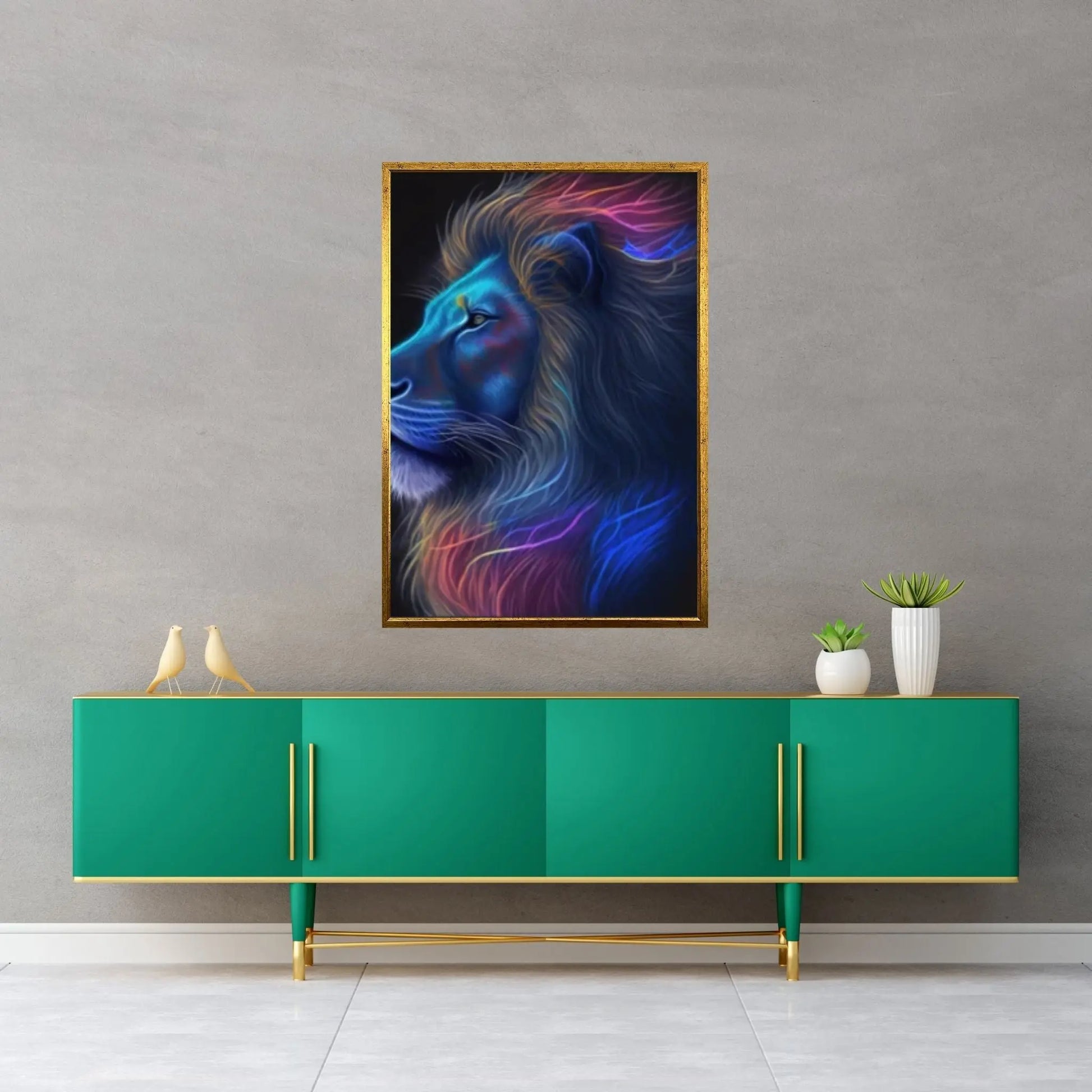 Lion Neon Canvas Wall Art Animal Wall Art, Canvas Wall Art,Animal wall art decor Large lion art - Y Canvas