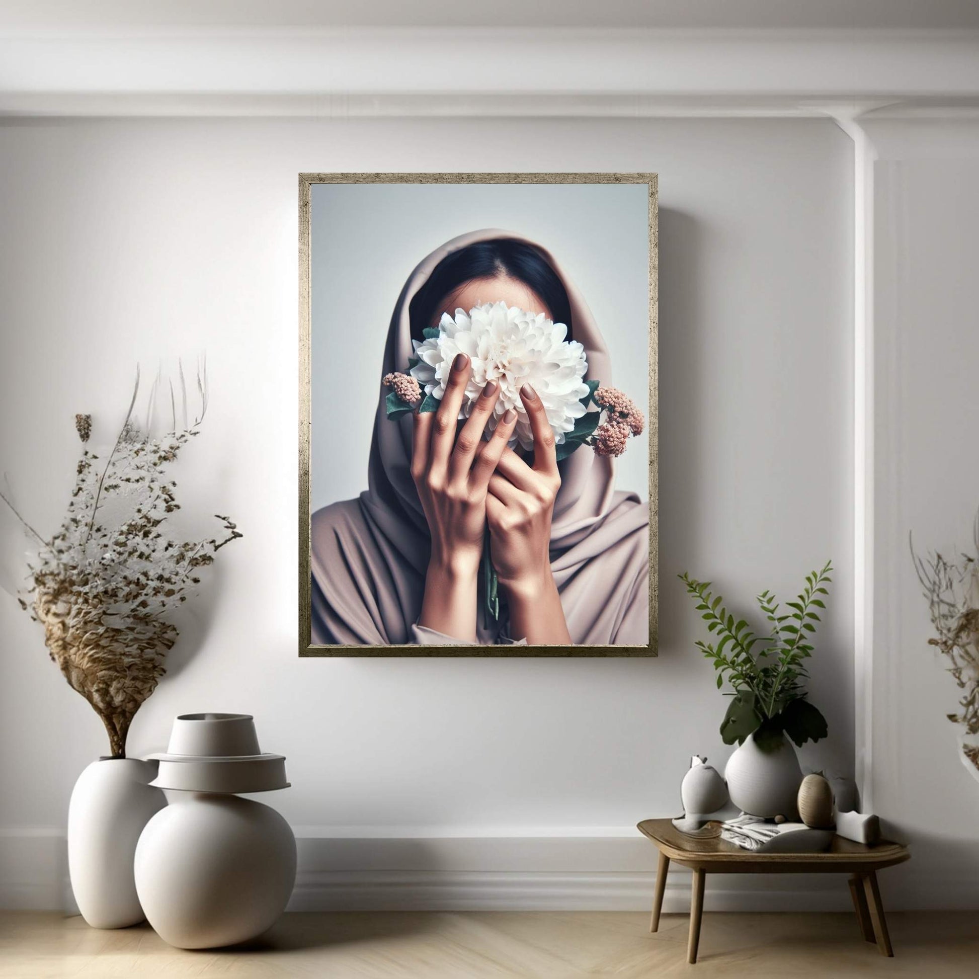 Woman Portrait Flower Head Canvas Wall Art - Y Canvas