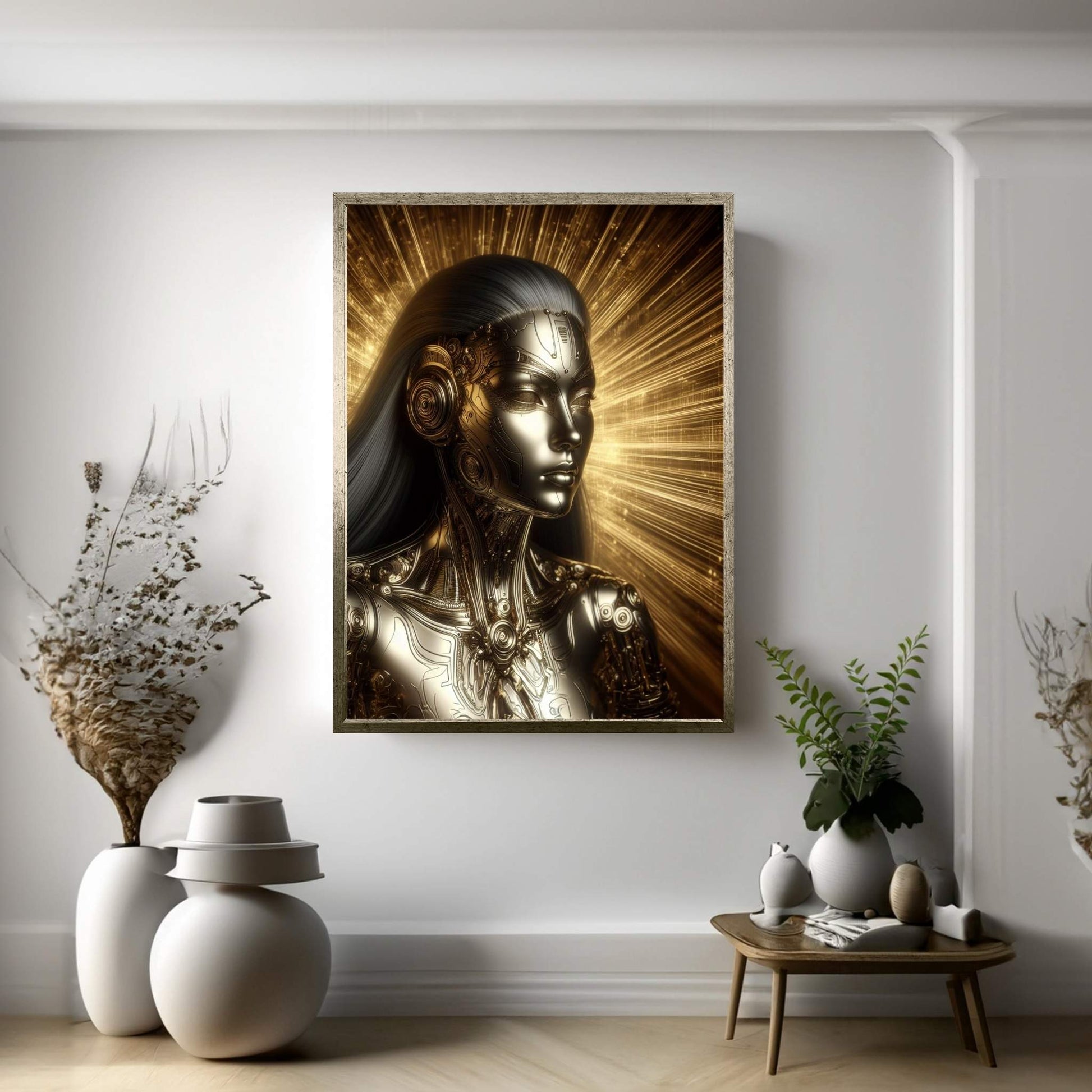 Gold Robotics Woman Canvas Wall Art - Y Canvas