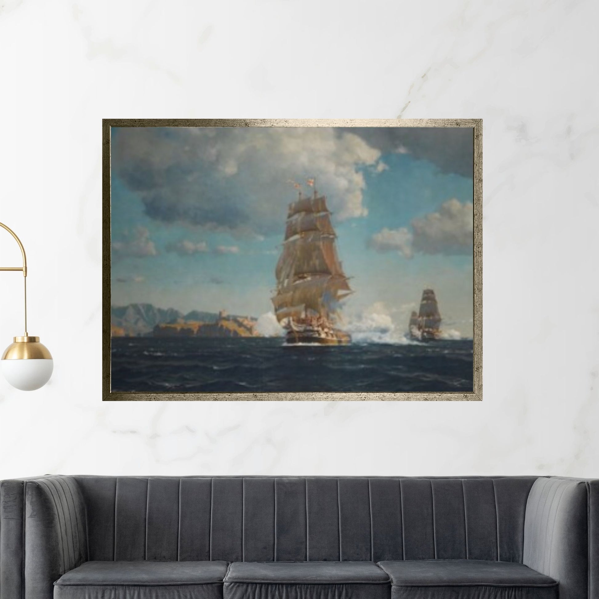 British Battleships Vintage Canvas Wall Art Painting - Vintage Seascape Painting, Ship Canvas Art - Y Canvas