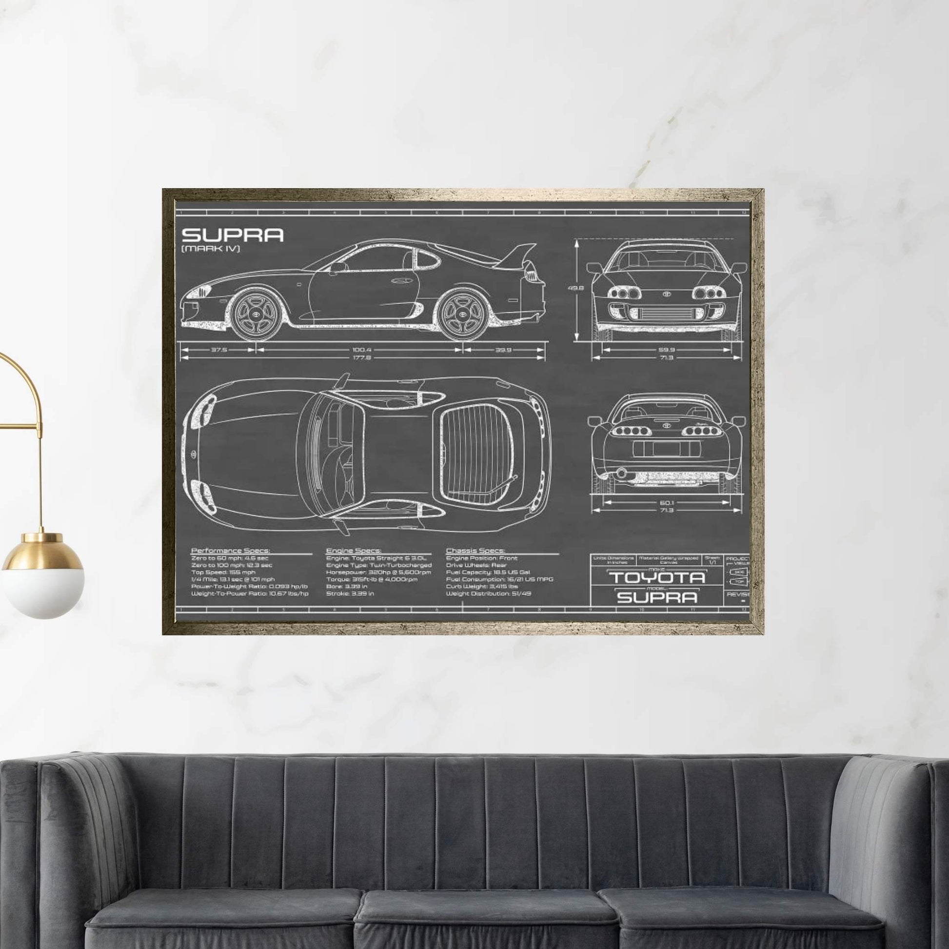 Toyota Supra MKIV | Black Canvas Wall Art - Y Canvas