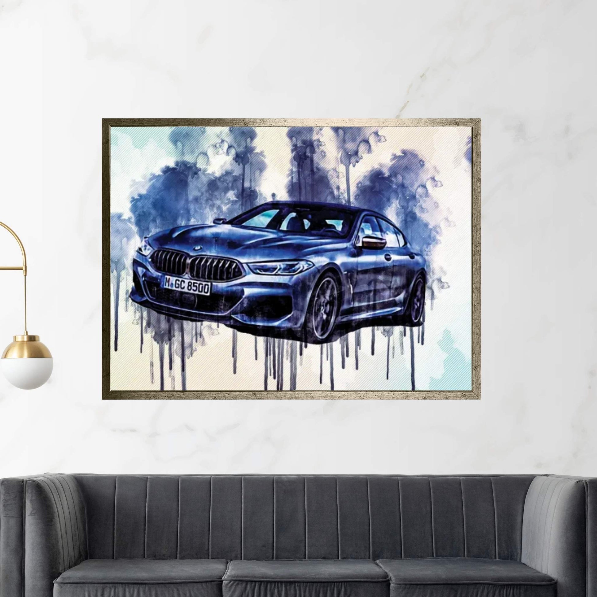 2020 BMW 8-Series Gran Front View Gray Canvas Wall Art - Y Canvas