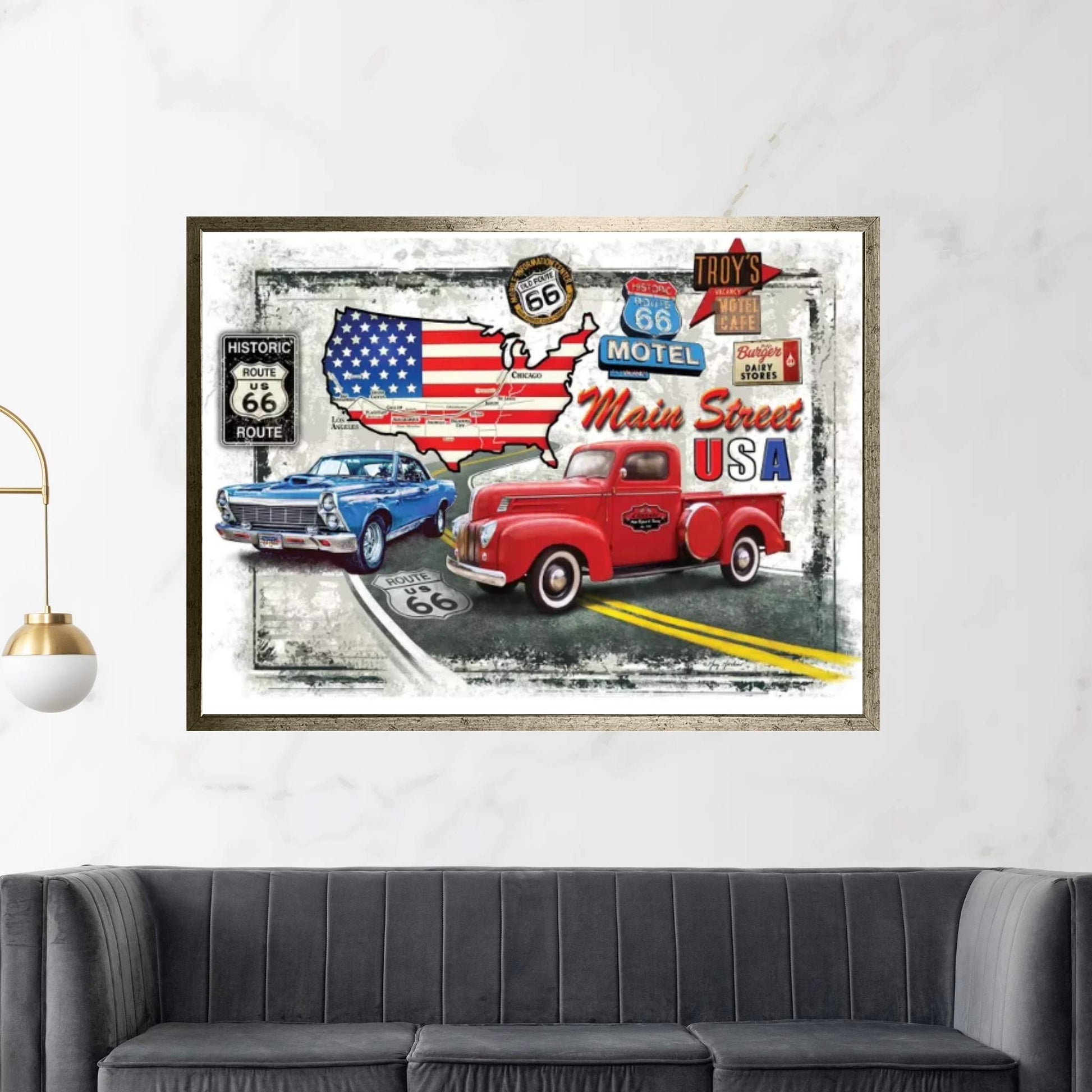 Nostalgic America Cars Canvas Wall Art - Y Canvas