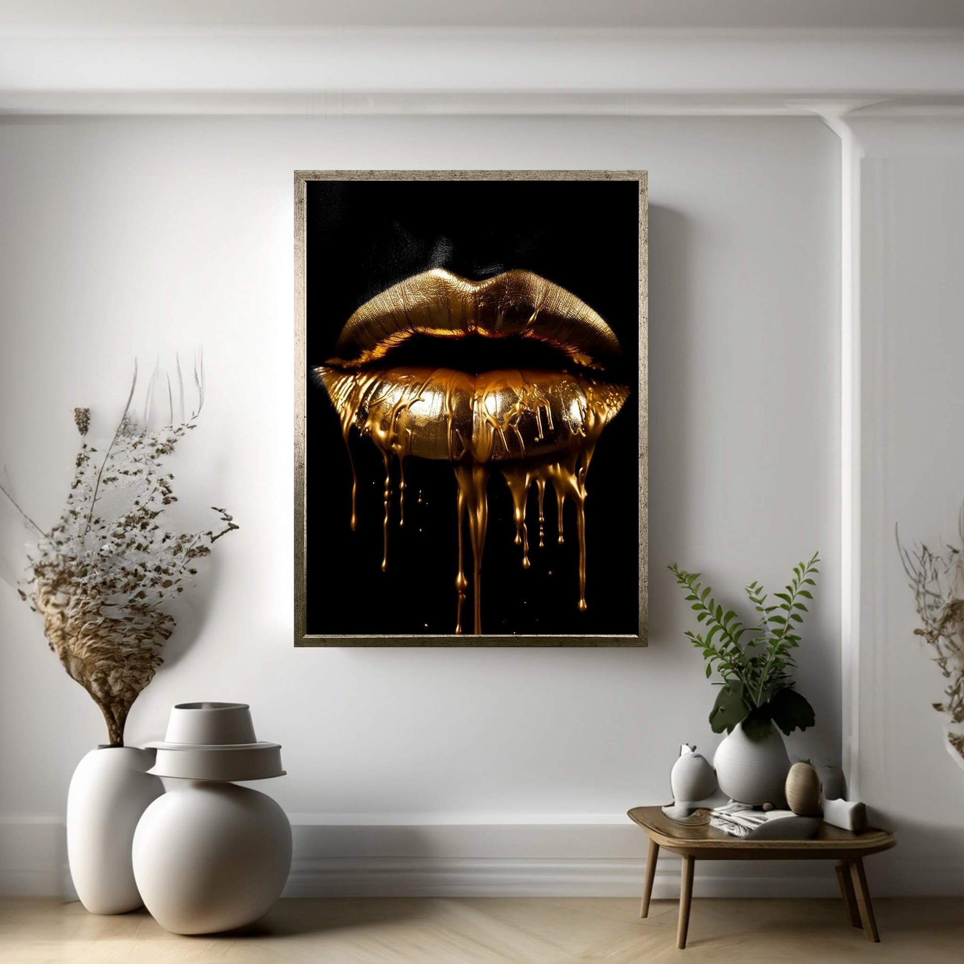 Gold Lips Woman Black Woman Gold Lips Canvas Wall Art - Y Canvas