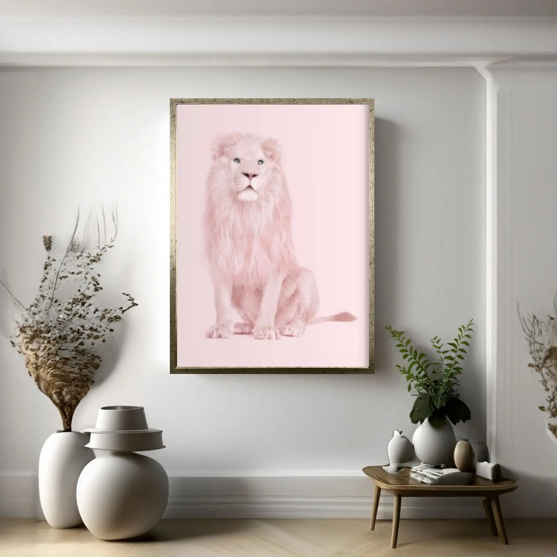 Pink Lion Canvas Wall Art Animal Wall Art, Animal wall art decor Large lion art - Y Canvas