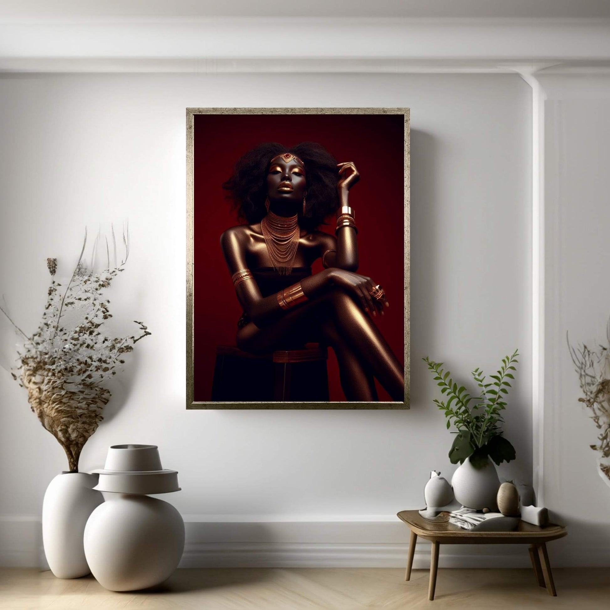 African Black Woman Gold Make-up Canvas Canvas Wall Art - Y Canvas