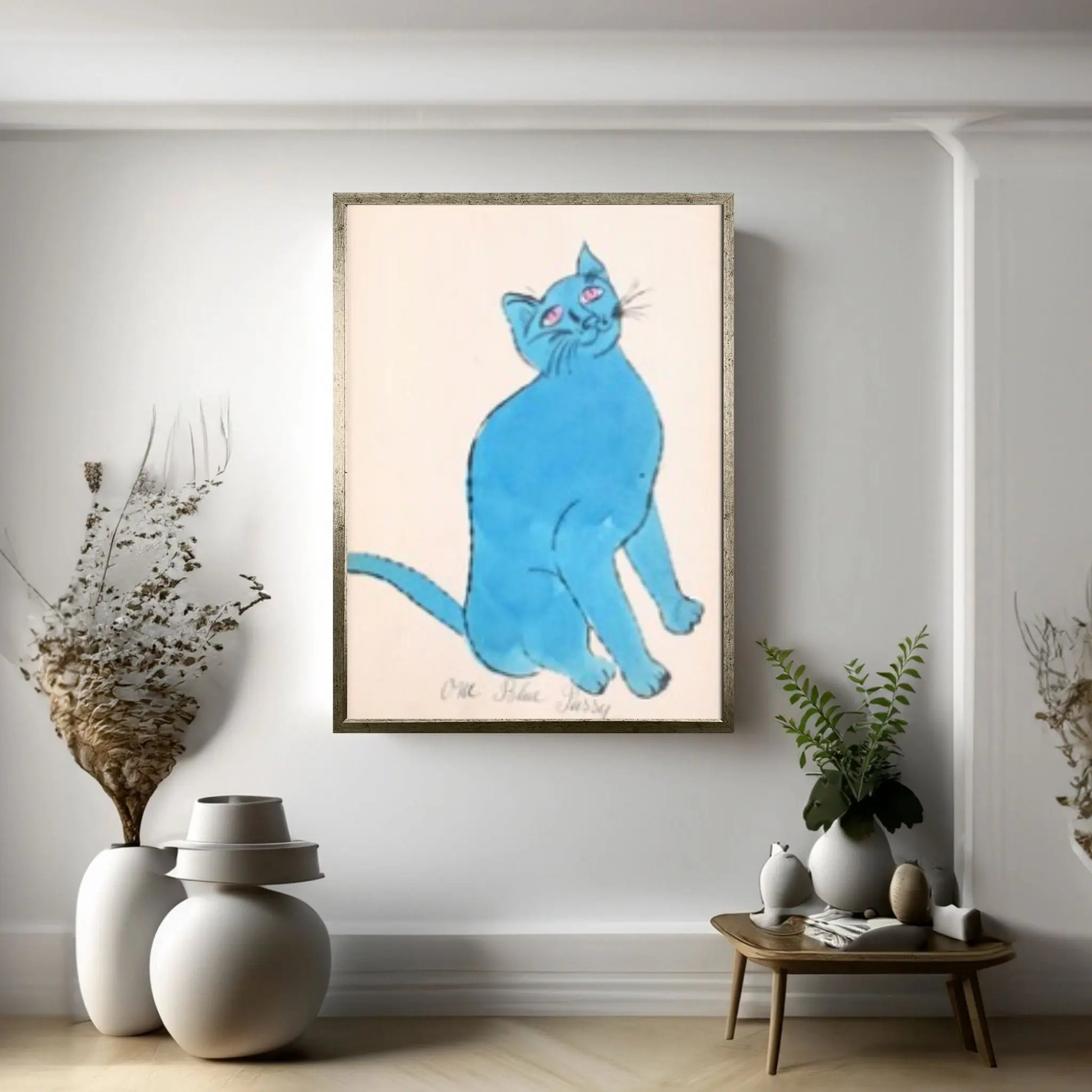 Andy Warhol Blue Cat Pop Art Canvas Wall Art Poster, Line Art wall Decor, Cat Sam poster, Cat Print - Y Canvas